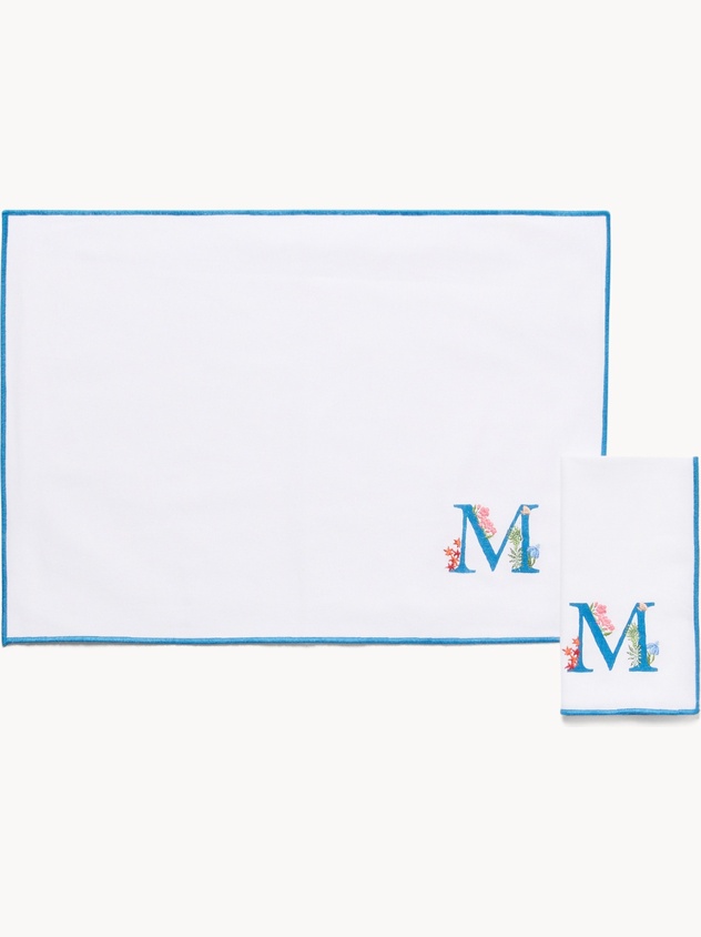 Pure cotton napkin and placemat set with initial M