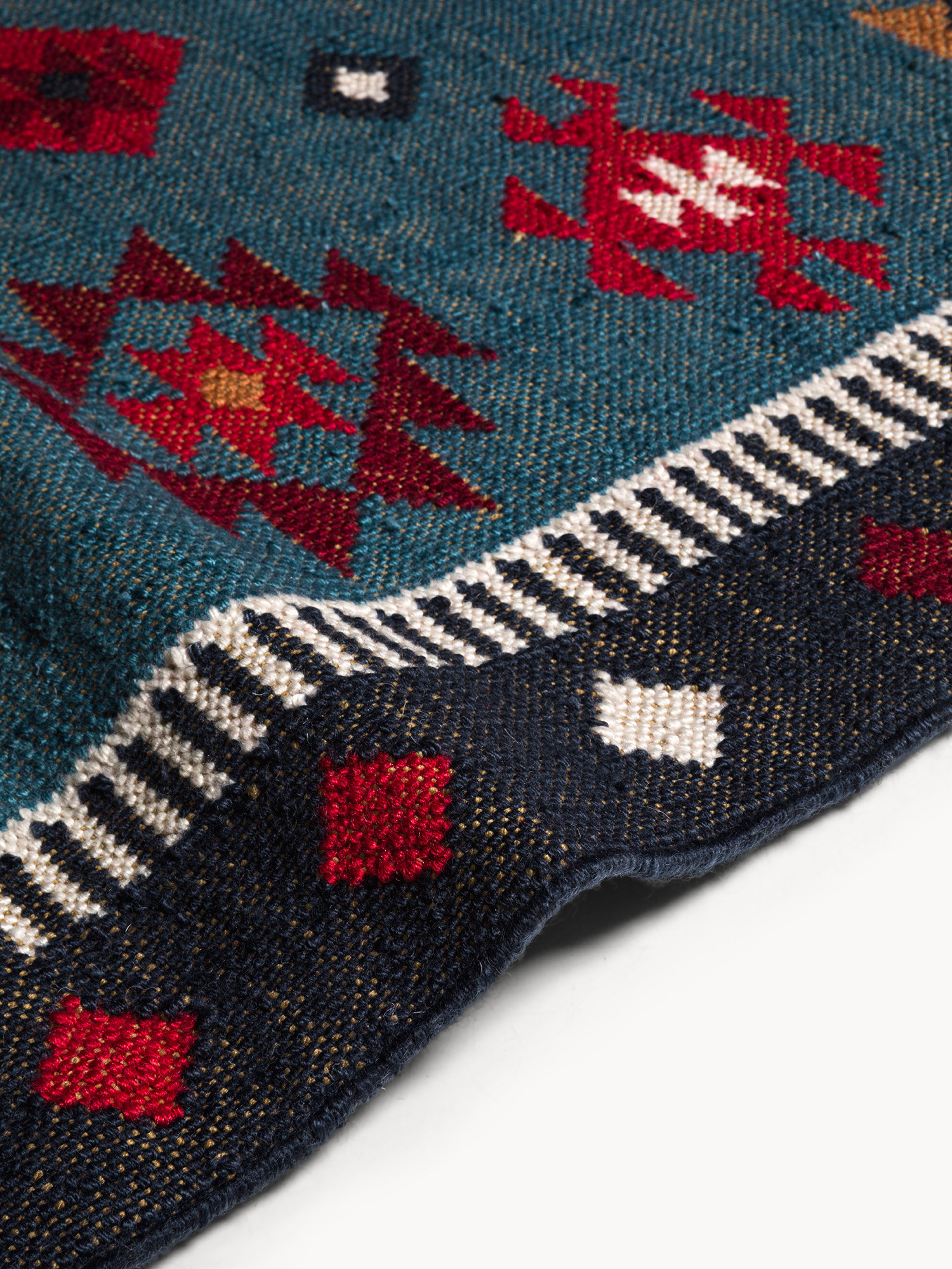 Navajo-style rug with geometric pattern and fringes, Multicolor, large image number 2