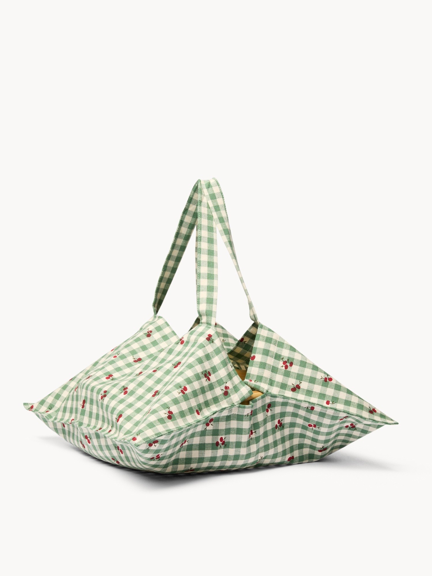 Borsa per porta in puro cotone vichy con stampa ciliegie - Prezzo di lancio, Verde, large image number 0