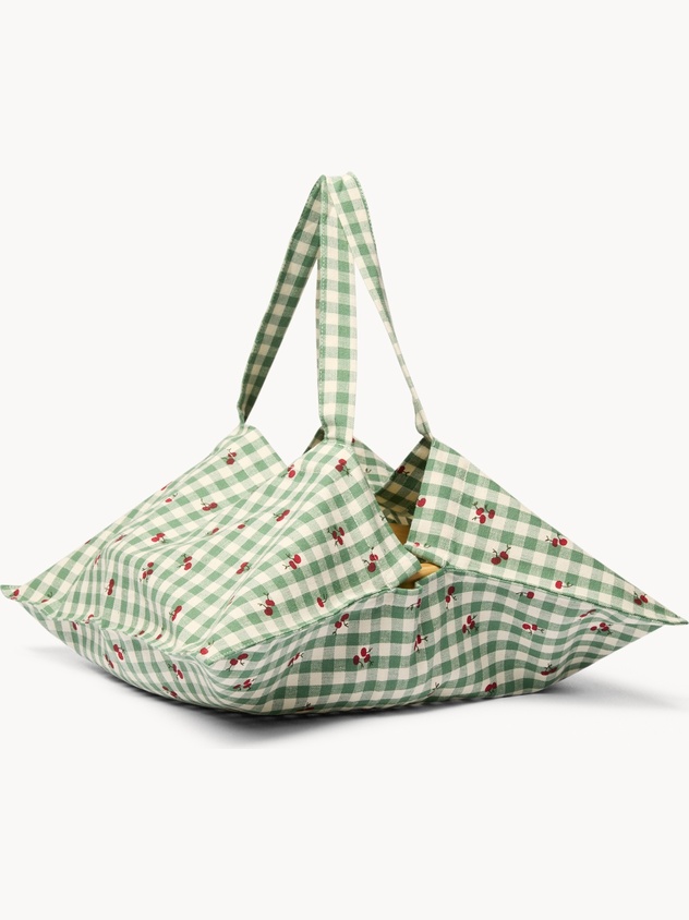 Borsa per porta in puro cotone vichy con stampa ciliegie - Prezzo di lancio