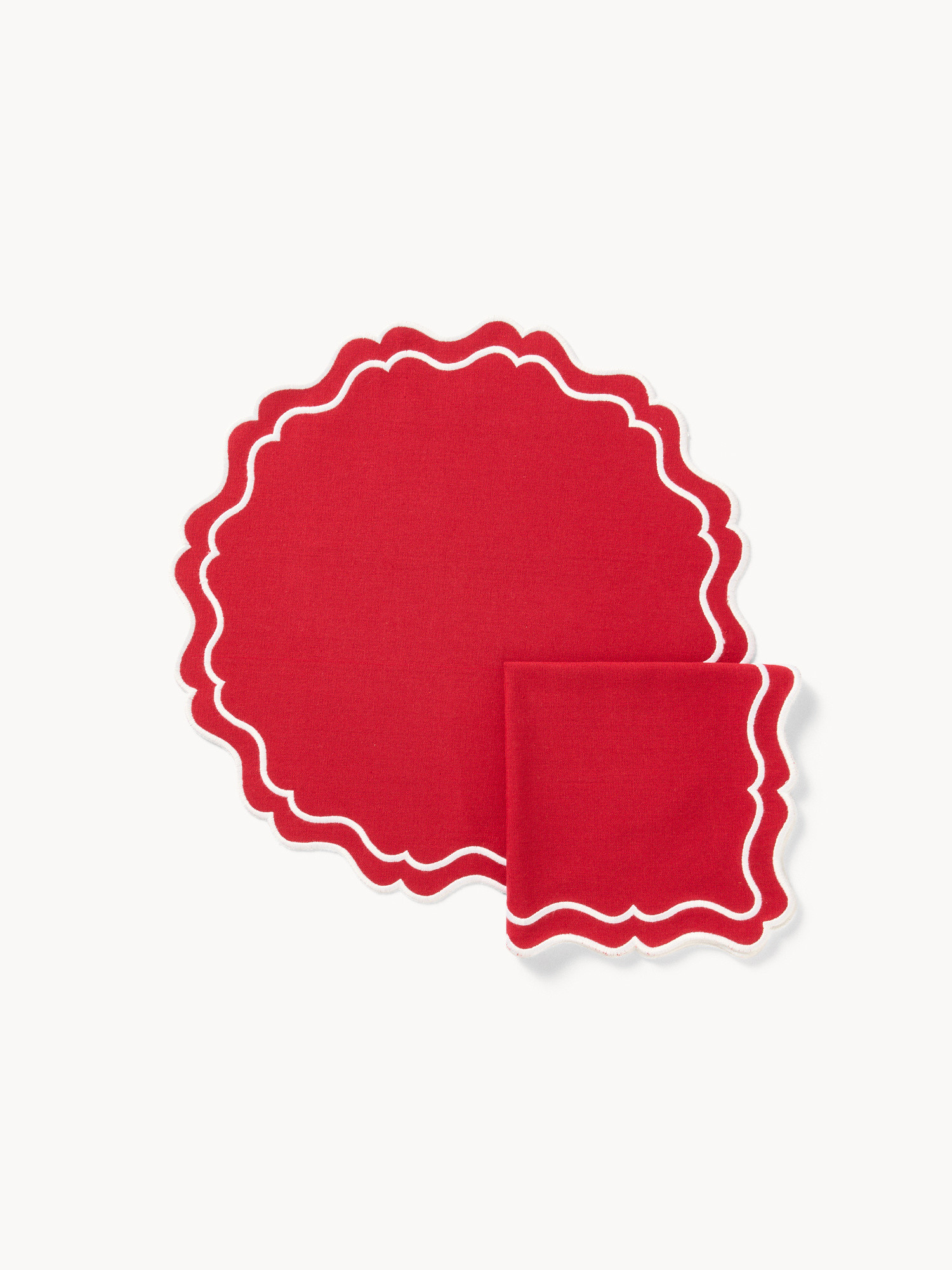 Pure cotton placemat and napkin set, Red, large image number 0