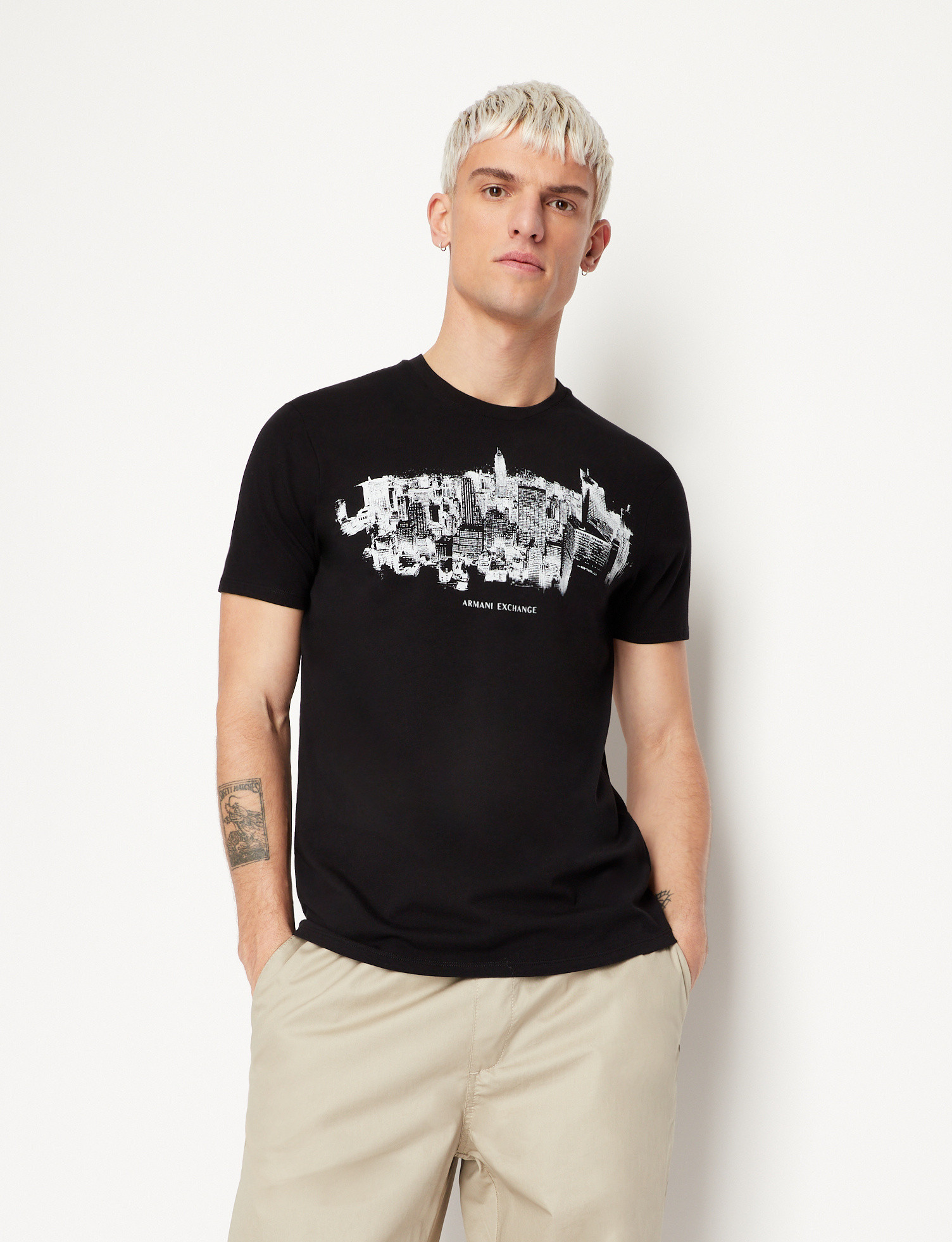 Armani Exchange - T-shirt con stampa slim fit, Nero, large image number 1