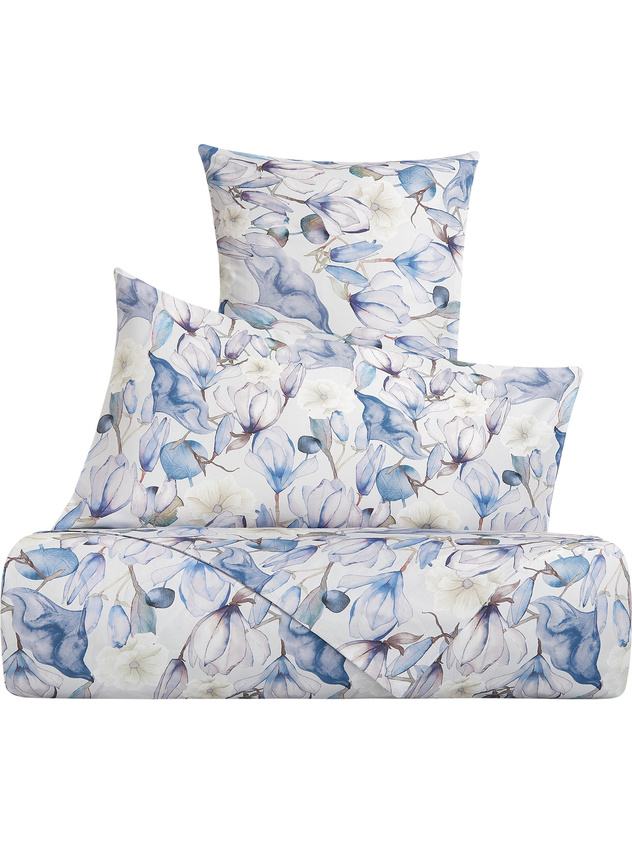 Duvet cover set in cotton satin with magnolia print