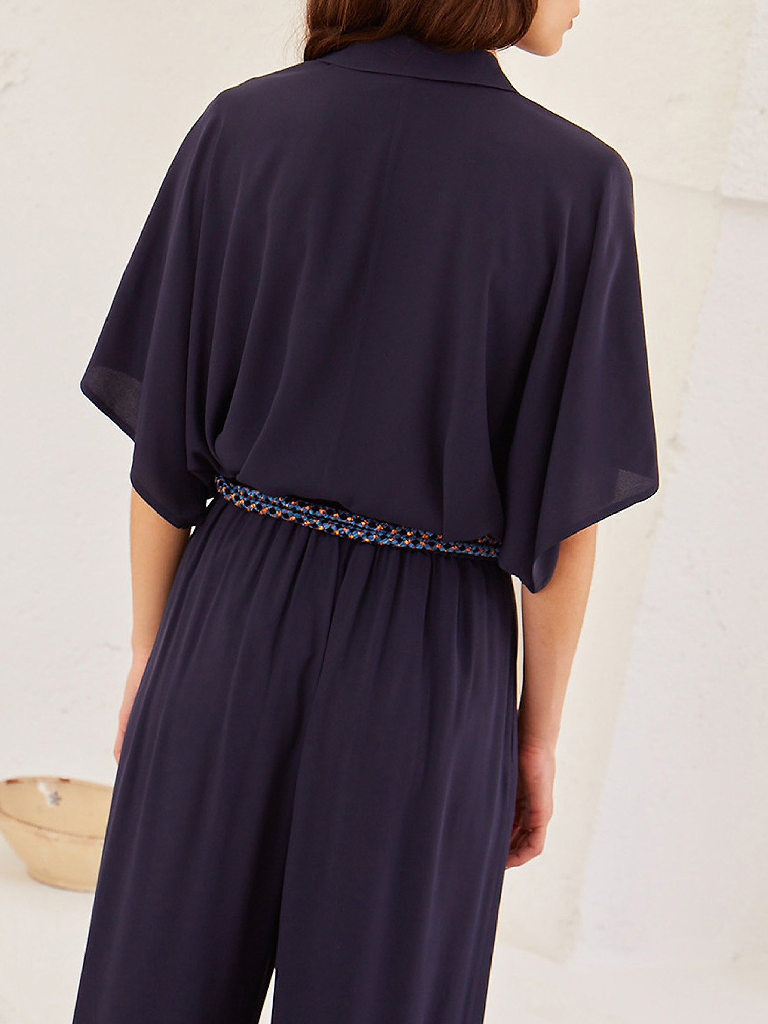 Momonì - Brooklyn shirt in cràªpe-silk blend, Dark Blue, large image number 2