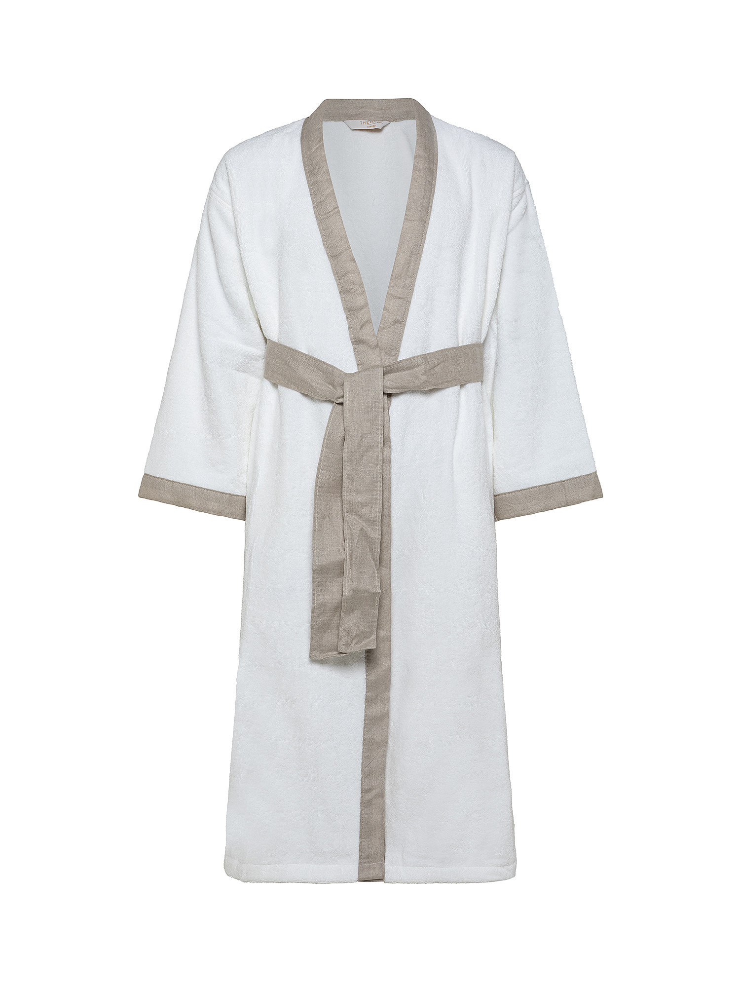 Thermae robe with linen trim, White / Brown, large image number 0