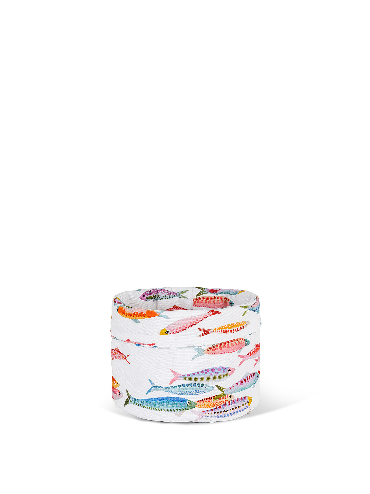 Cestino puro cotone stampa sardine, Bianco, large image number 0