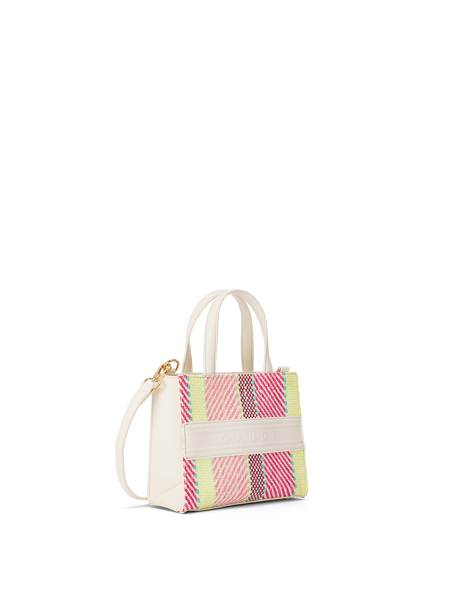 Gaudì - Raffia and imitation leather mini shopping bag, White, large image number 1