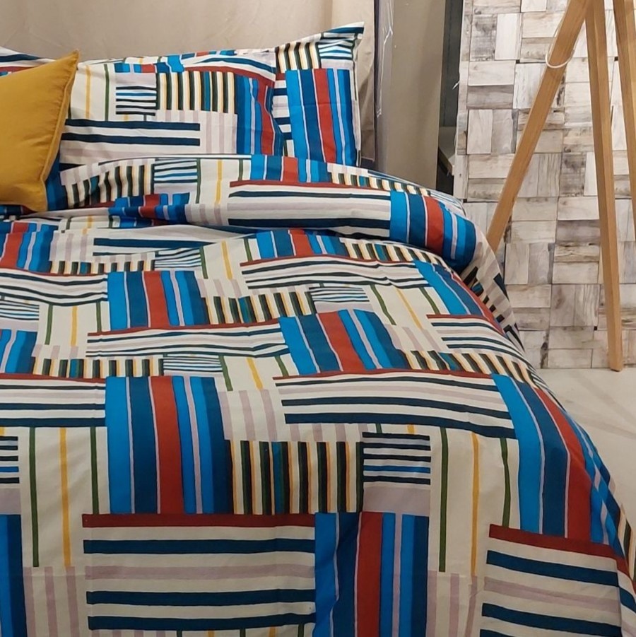 Striped cotton percale flat sheet, Multicolor, large image number 1