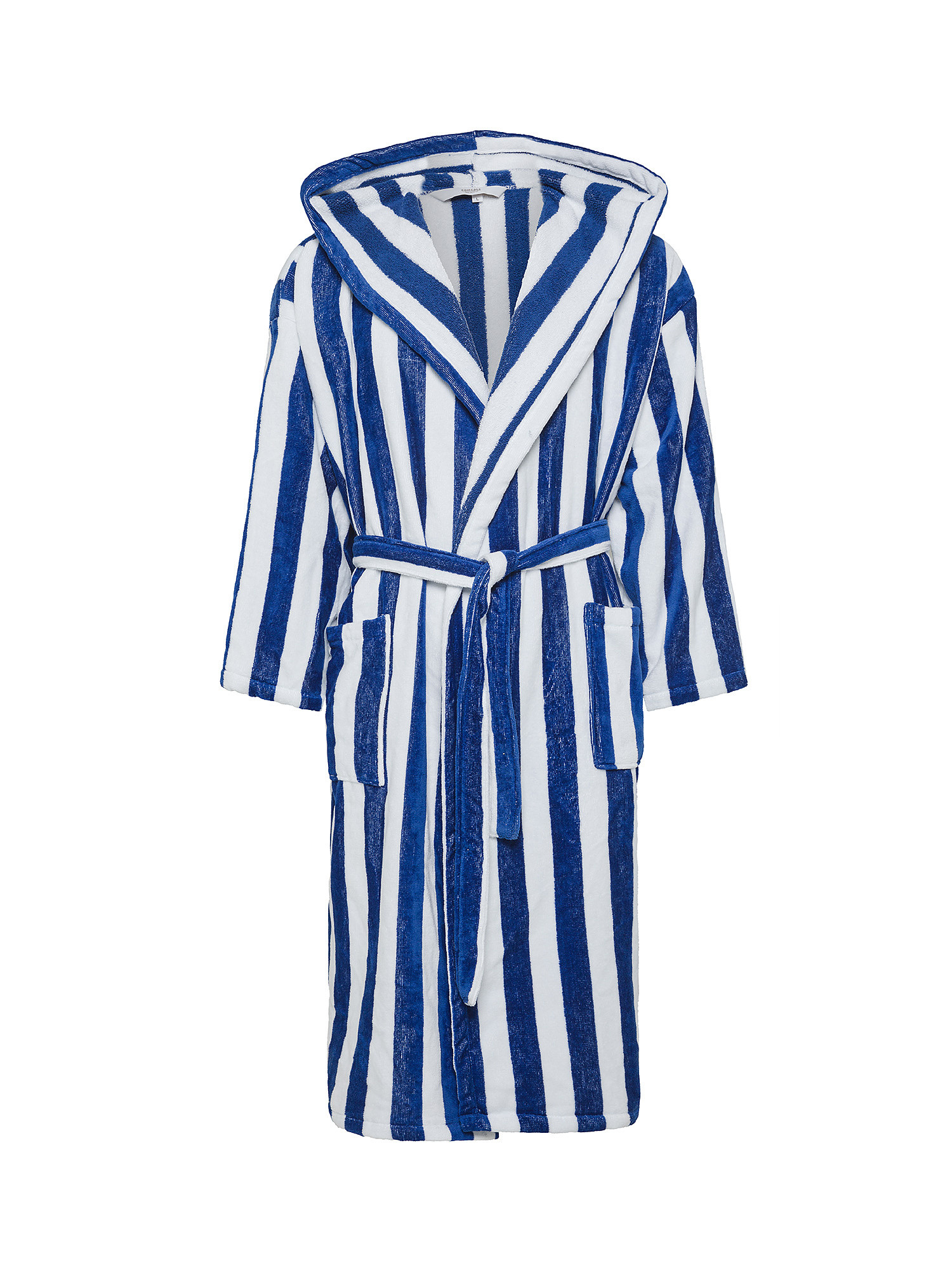 Cotton velor bathrobe with sailor stripes motif, Blue, large image number 0