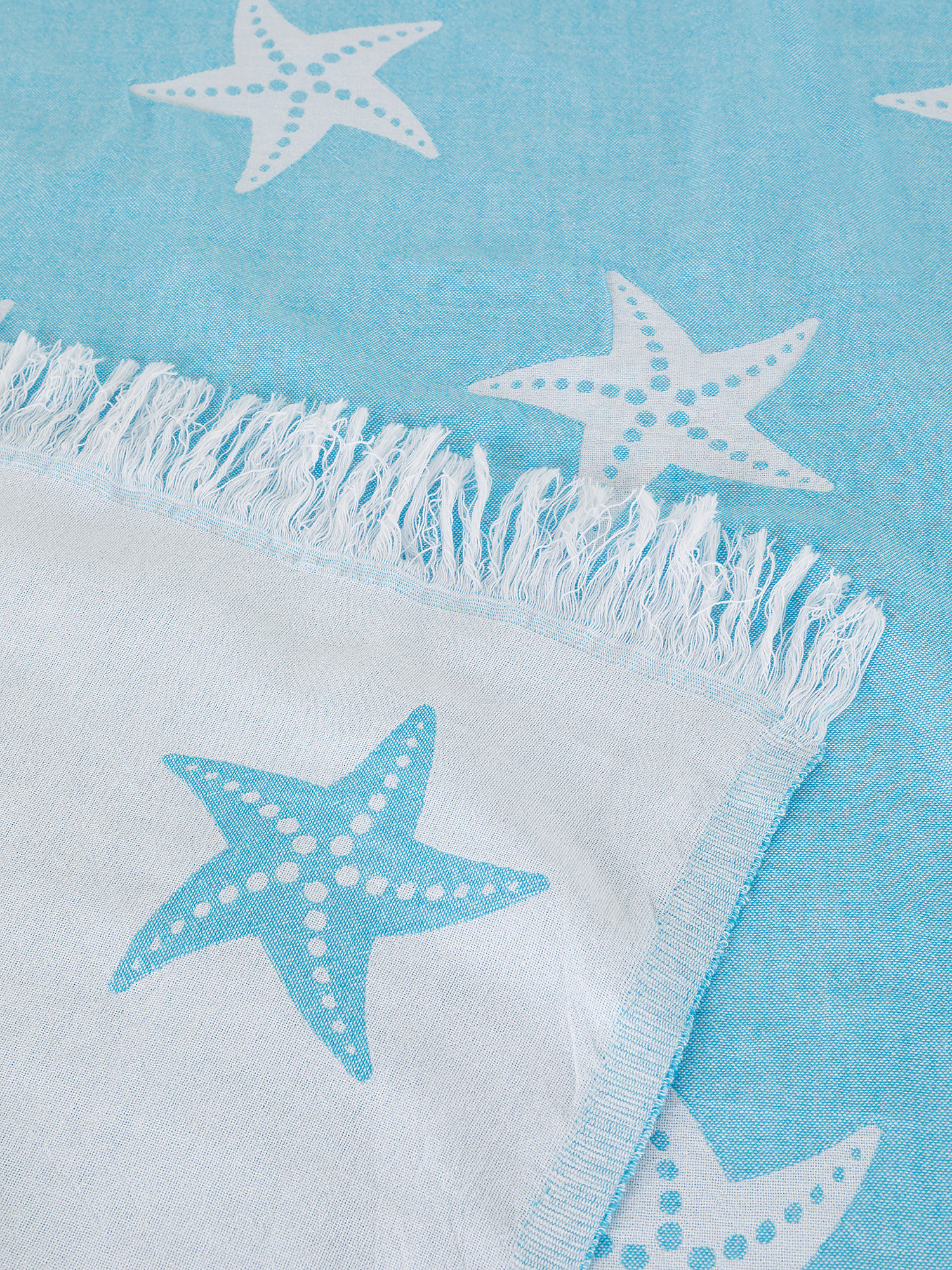 Light cotton hammam beach towel with star motif, Light Blue, large image number 1