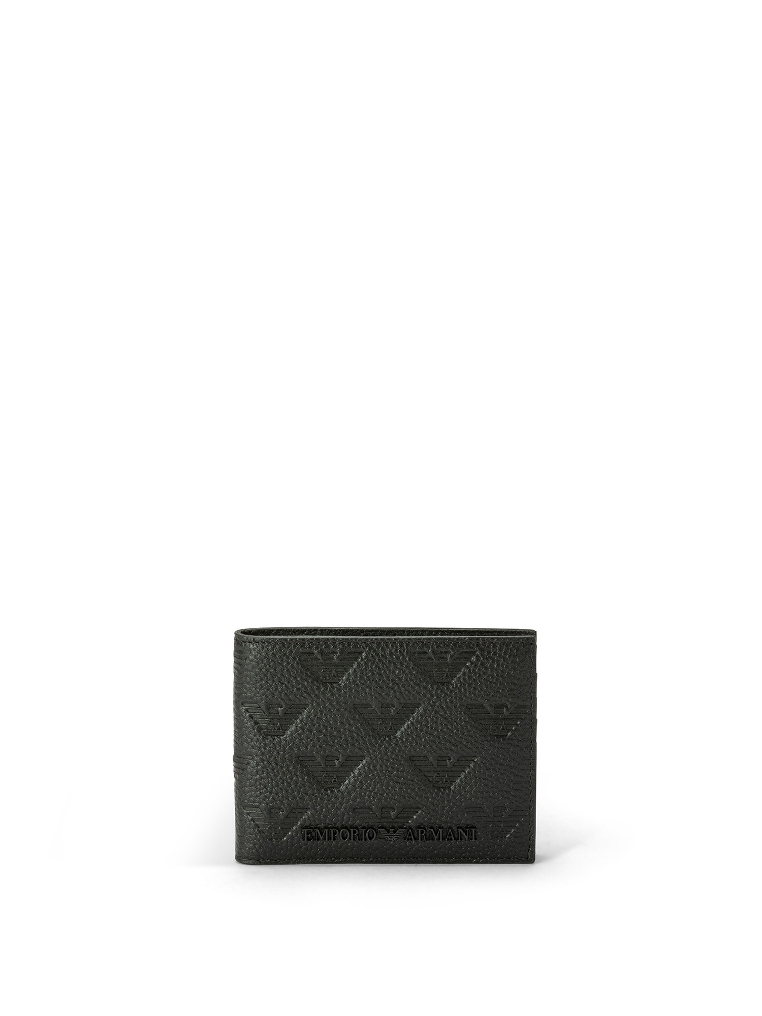 Emporio Armani - Leather wallet with all-over eagle logo, Black, large image number 0
