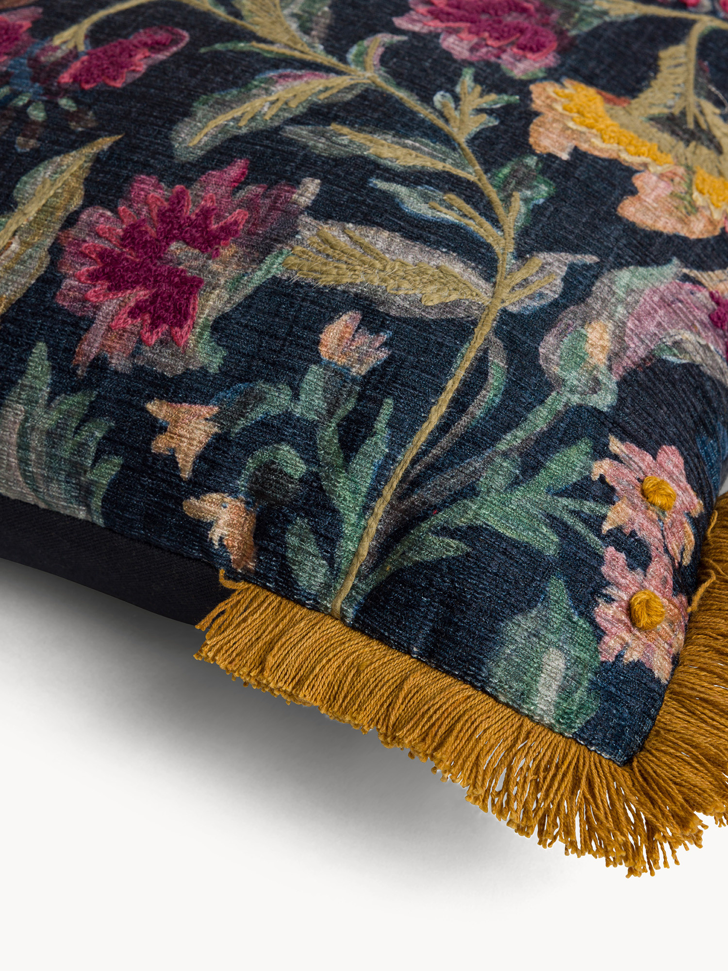 Cotton blend cushion with floral print and tassels, Multicolor, large image number 2