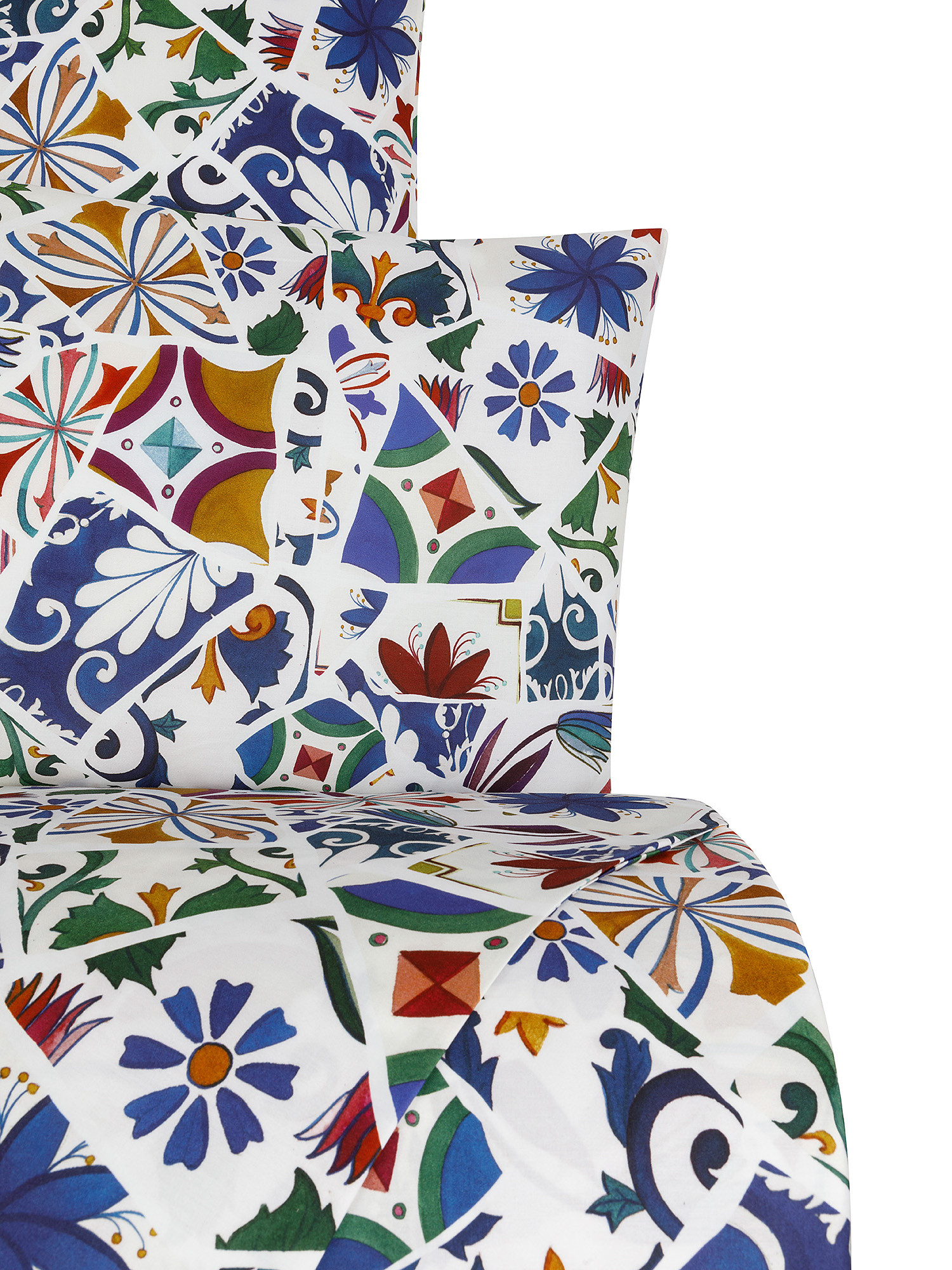 Parure lenzuolo raso di cotone fantasia ornamentale, Multicolor, large image number 1