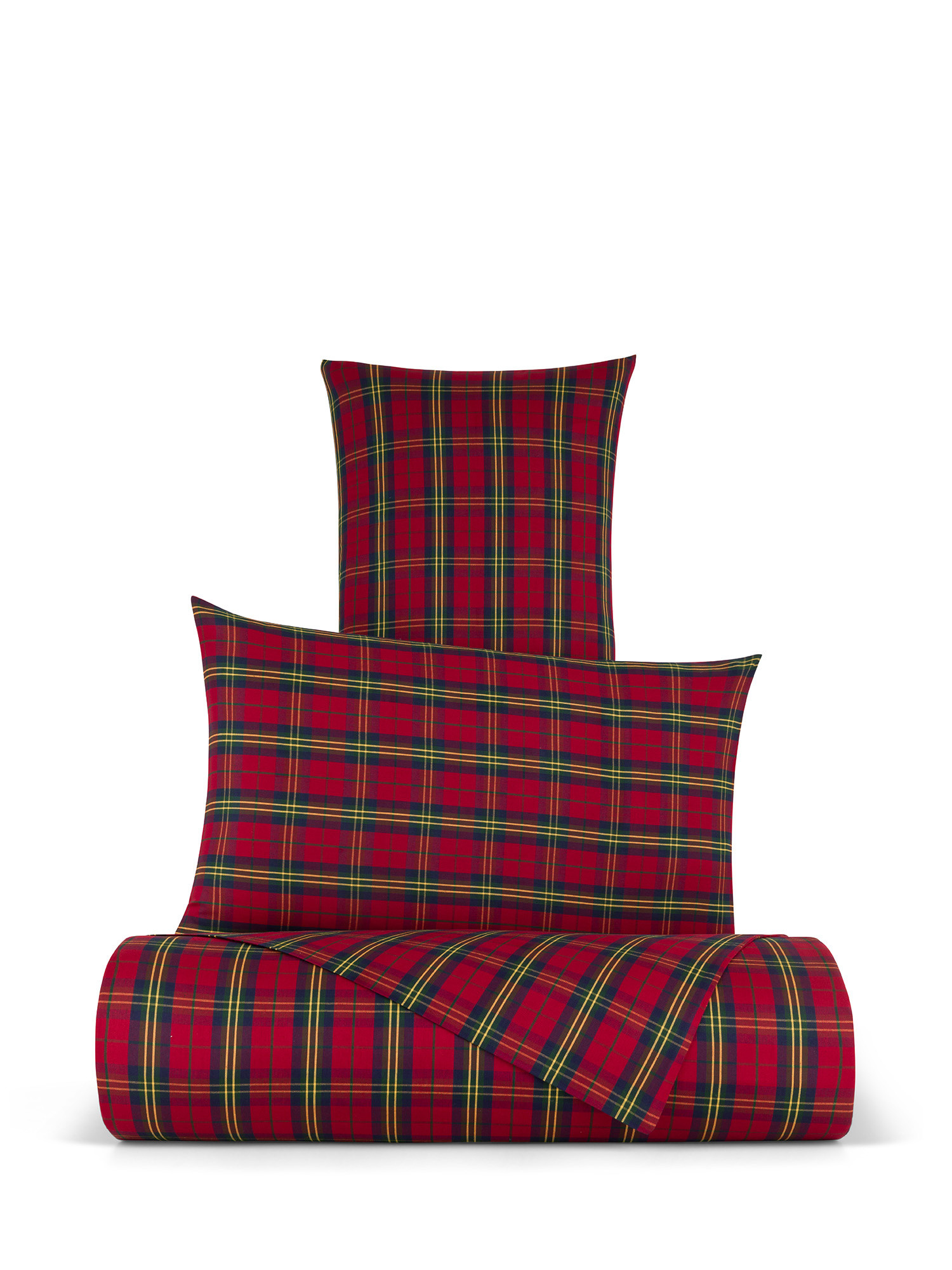 Cotton flannelette tartan pillowcase, Red, large image number 1