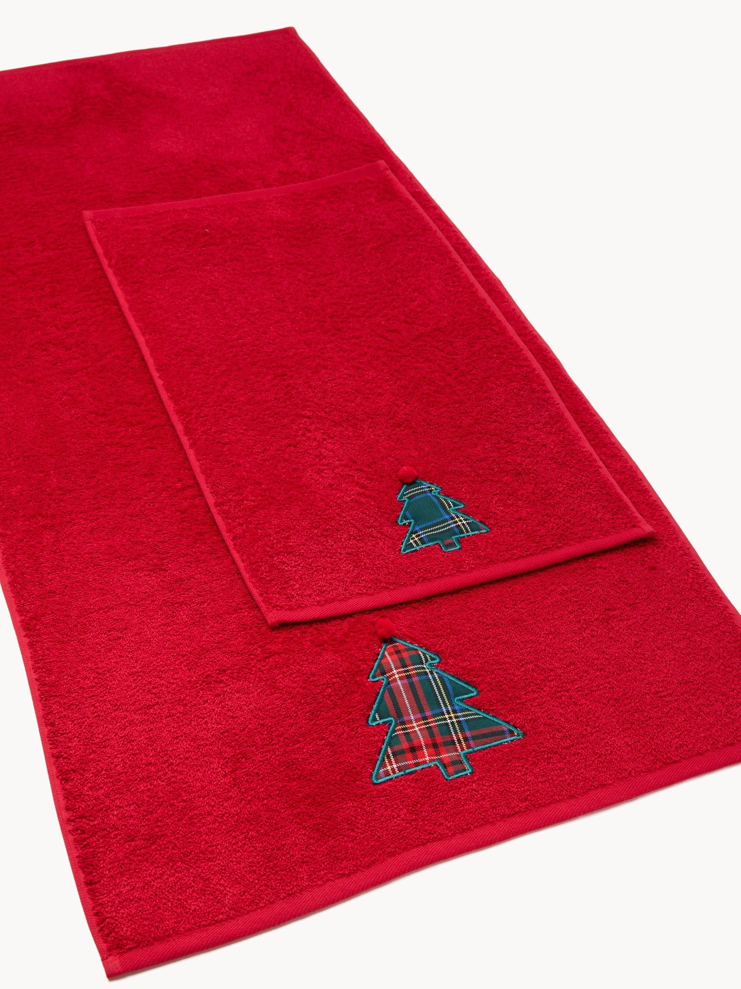 Set of 2 terry towels,Christmas tree design, Red, large image number 1