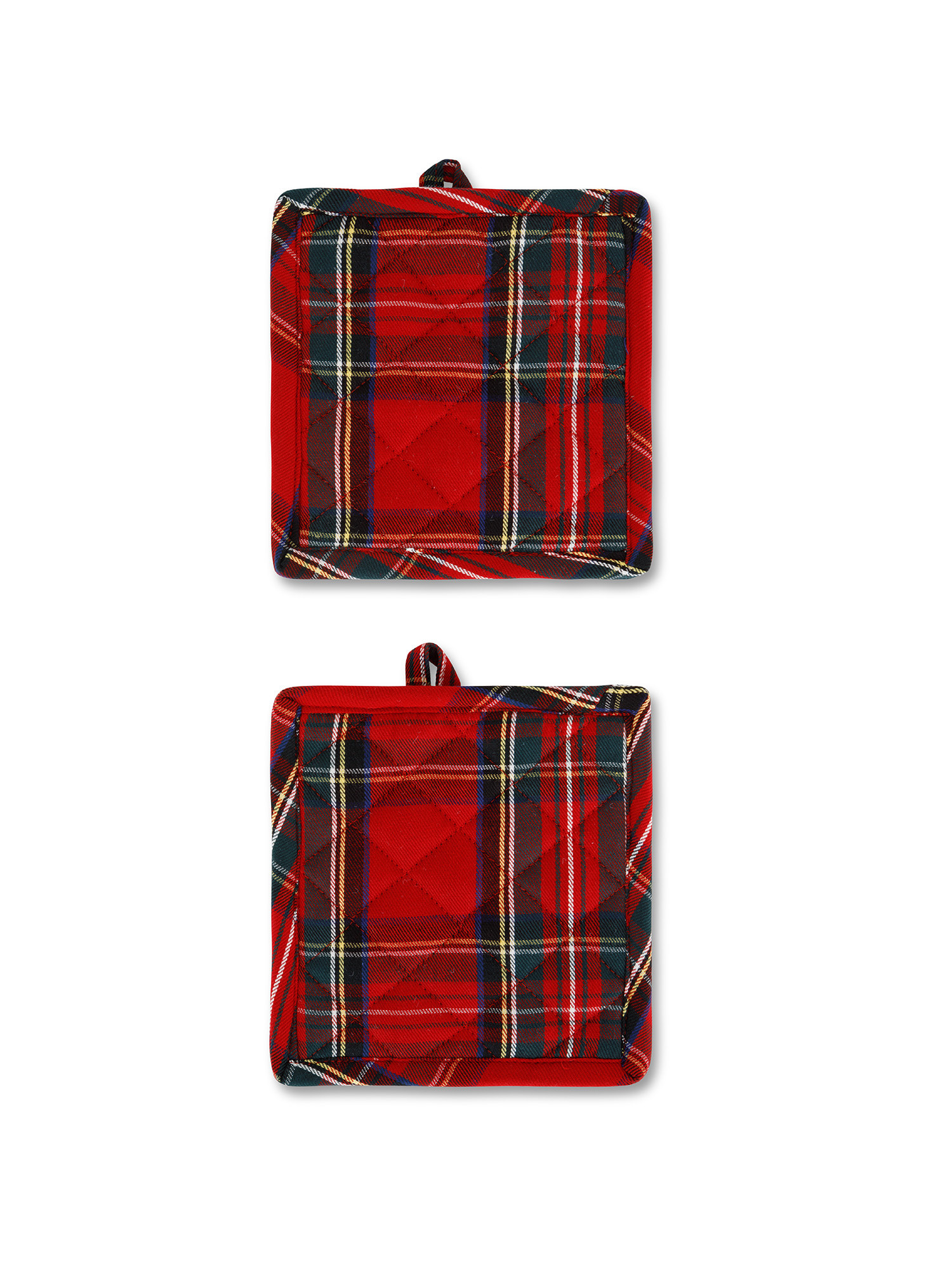 Set of 2 tartan cotton twill pot holders, Red, large image number 0