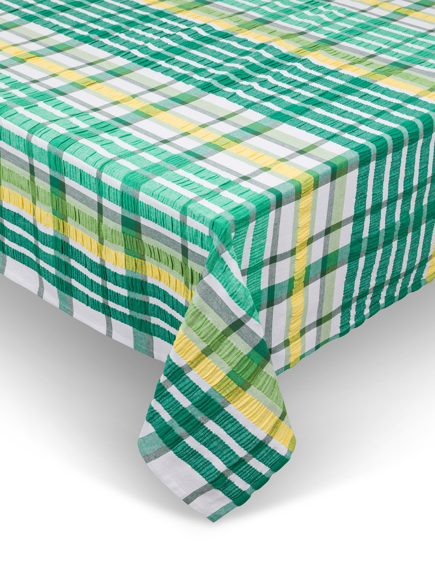 Pure cotton tablecloth with crossed stripes, Green, large image number 0