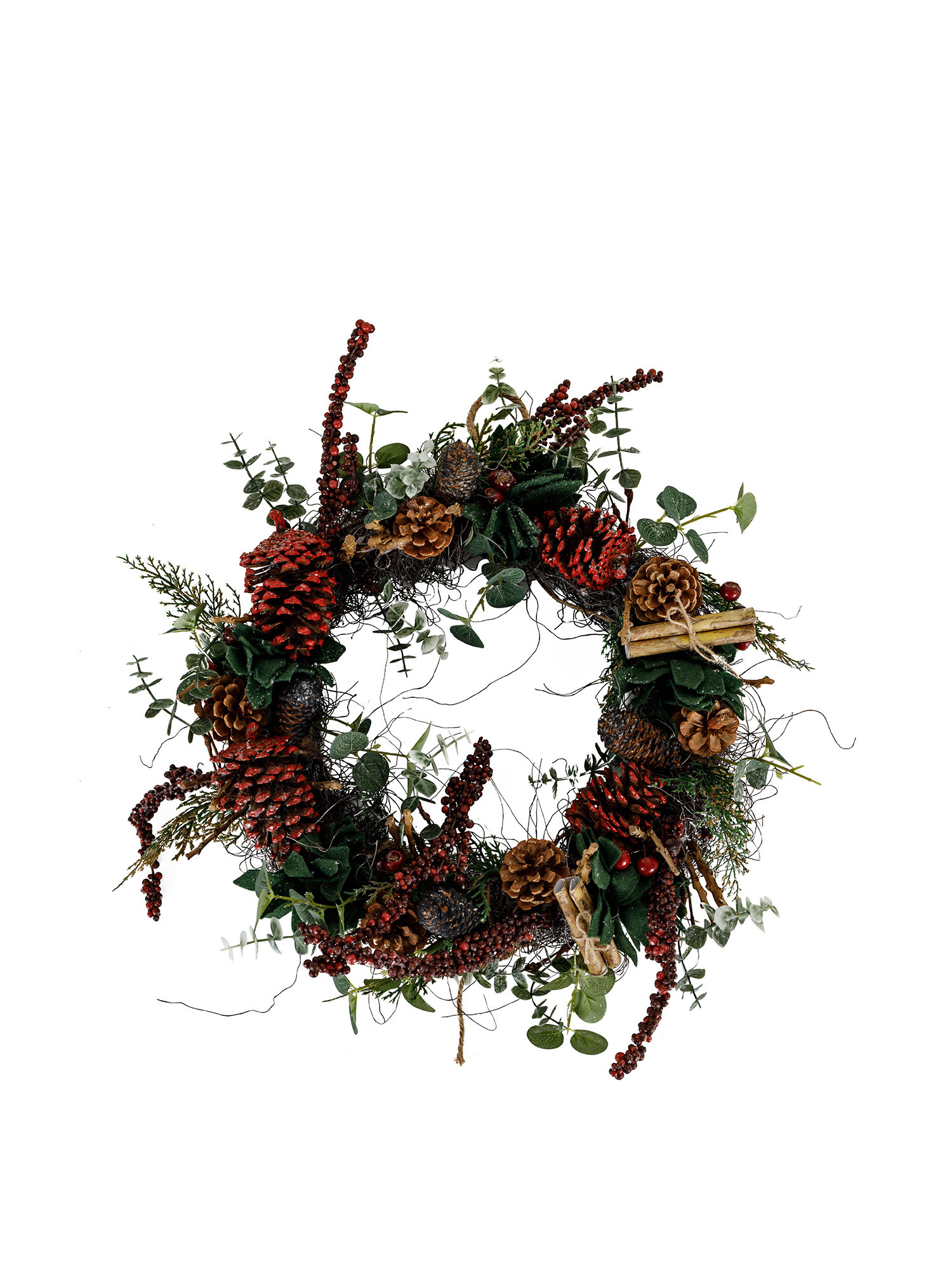 Wreath of intertwined branches and pine cones, Green, large image number 0