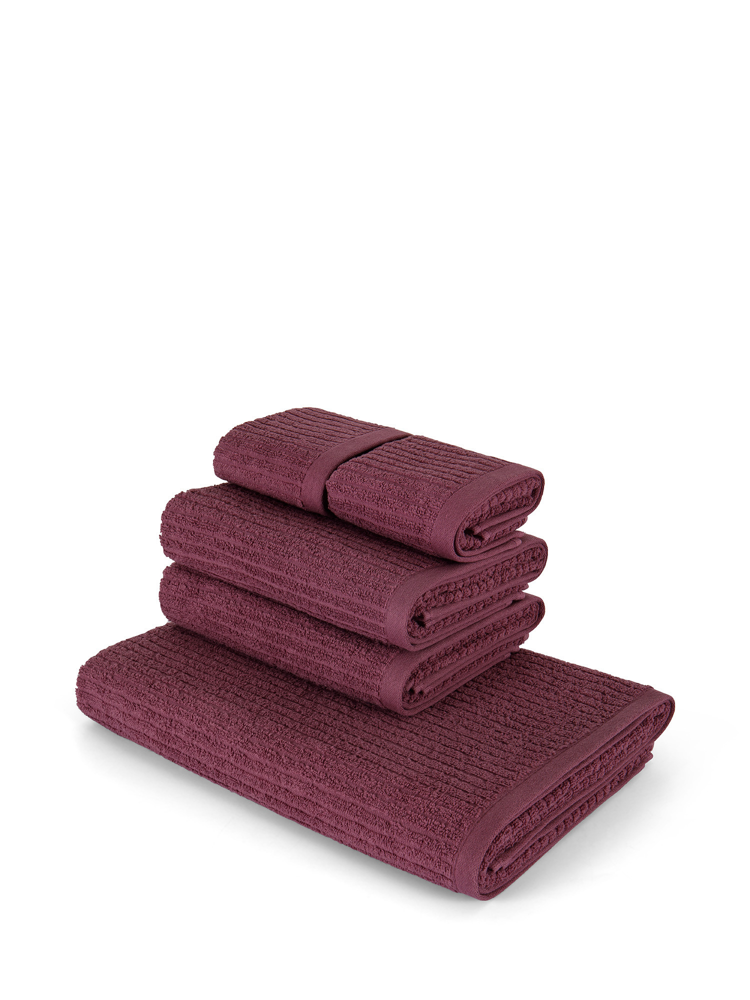 Set 5 asciugamani puro cotone righe jacquard, Rosa scuro, large