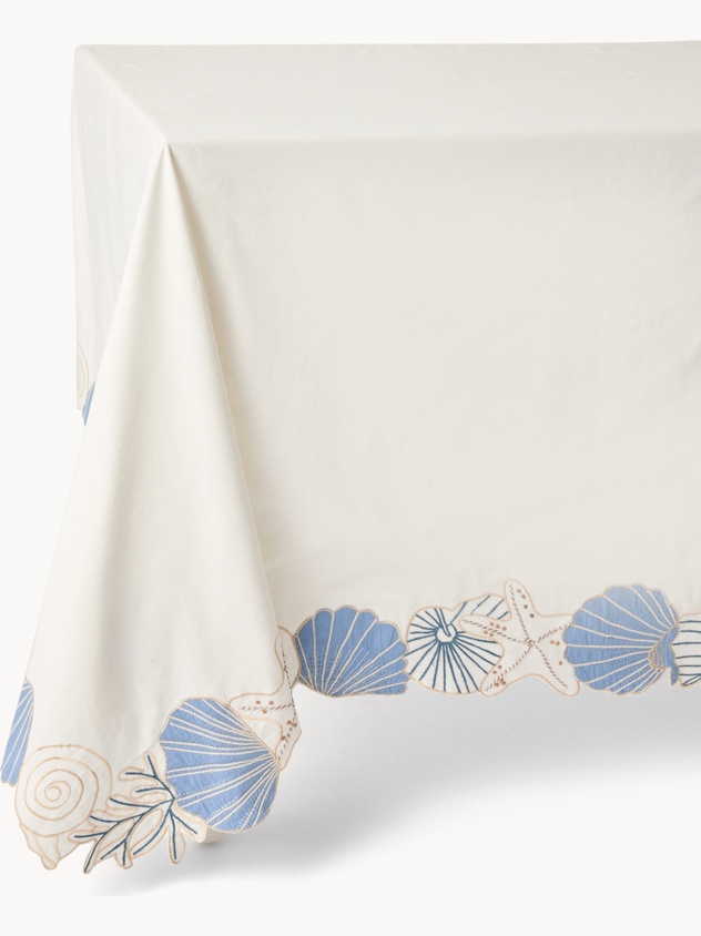 Tovaglia in cotone con ricami conchiglie