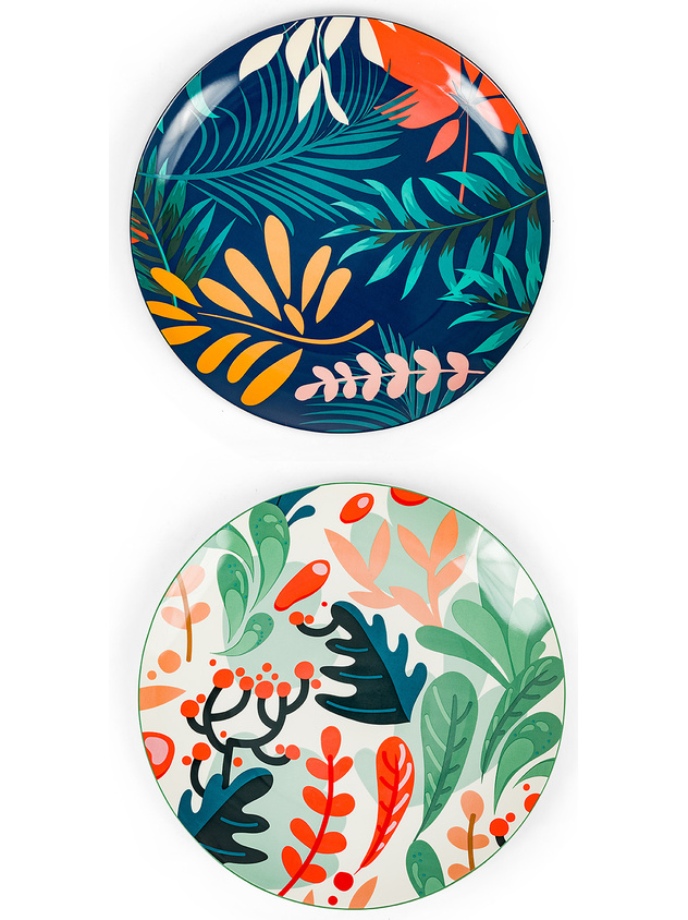 Piatto new bone china fantasia foglie