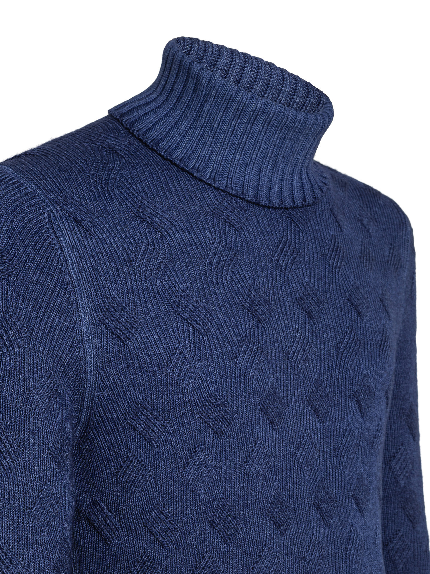 Dolcevita in lana merinos vintage 2 fili con lavorazione a trecce, Blu, large image number 2