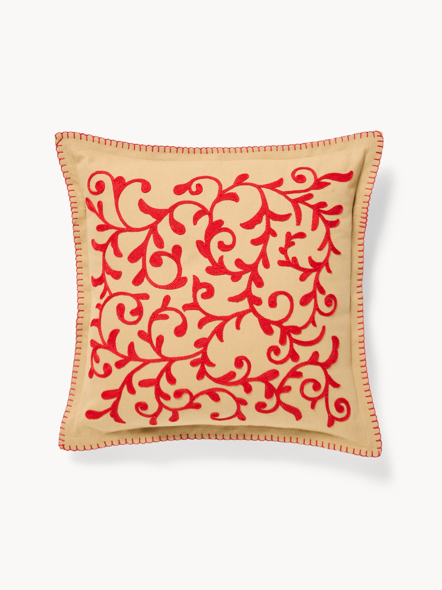 Cuscino 45x45 in cotone con ricamo a catenella, Rosso, large image number 0