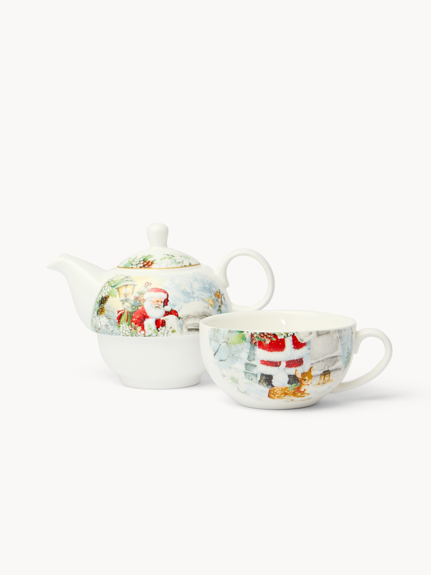 Vintage New Bone China Teapot with Santa Claus, White, large image number 0