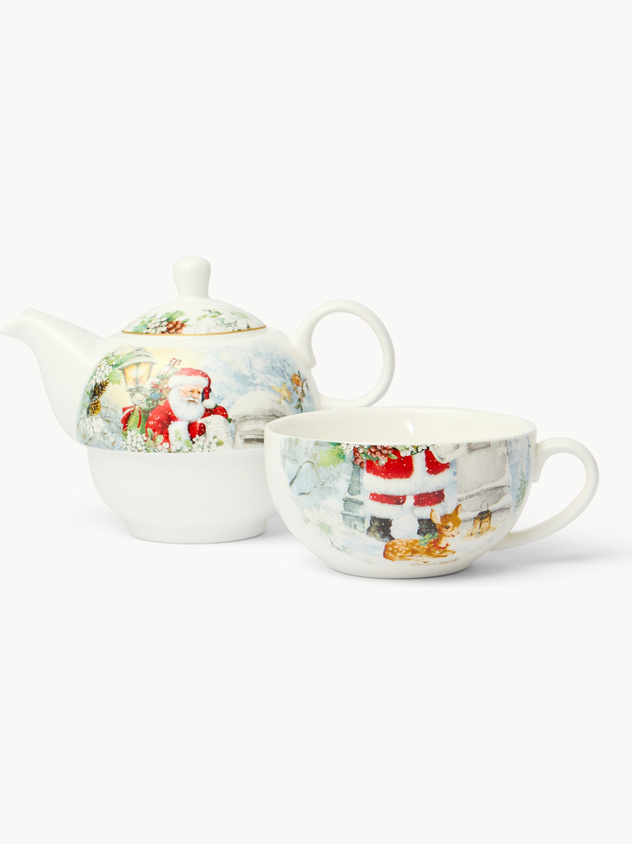 Vintage New Bone China Teapot with Santa Claus