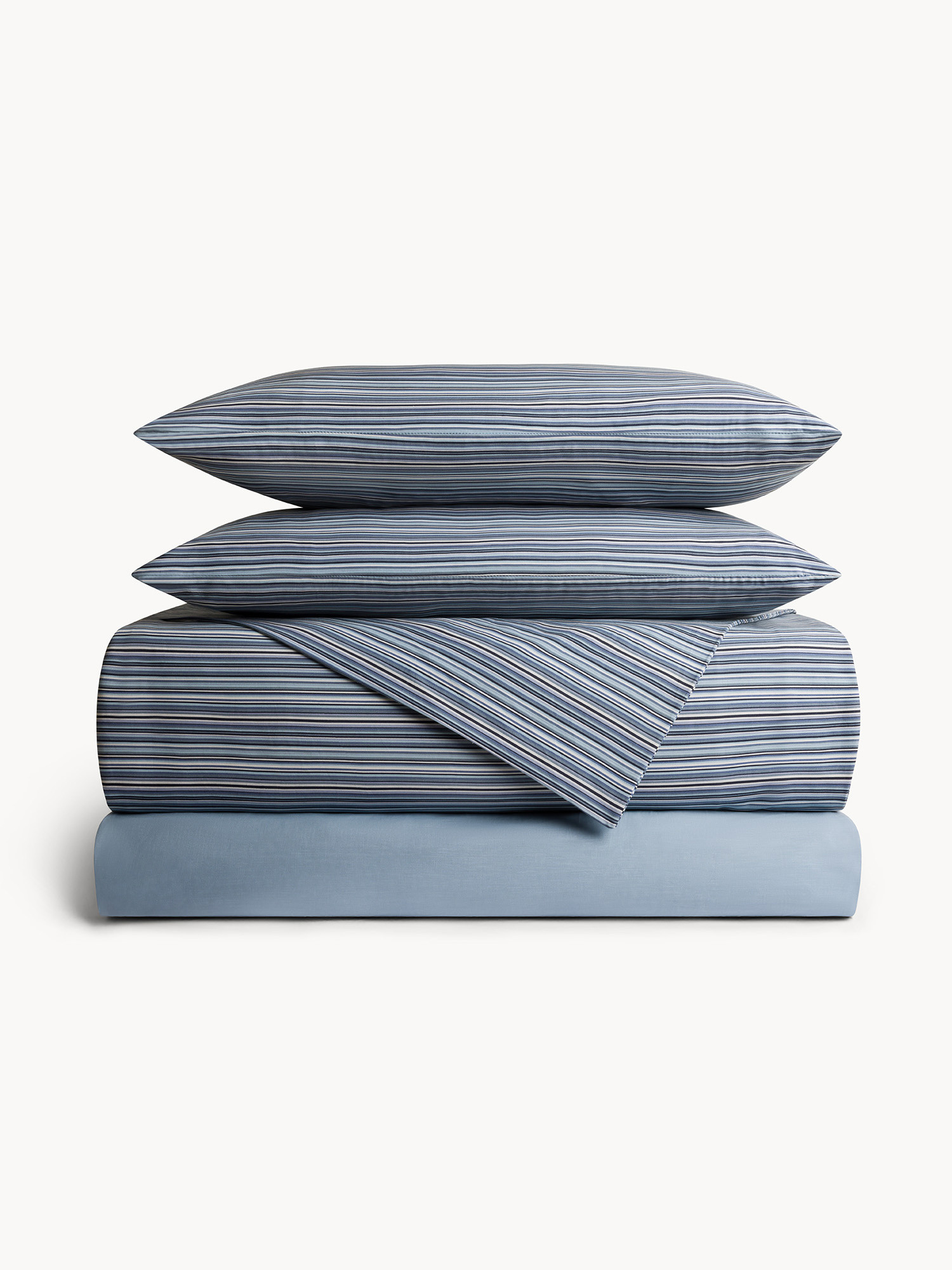 Striped Pure Cotton Sheet Set, Blue, large image number 0