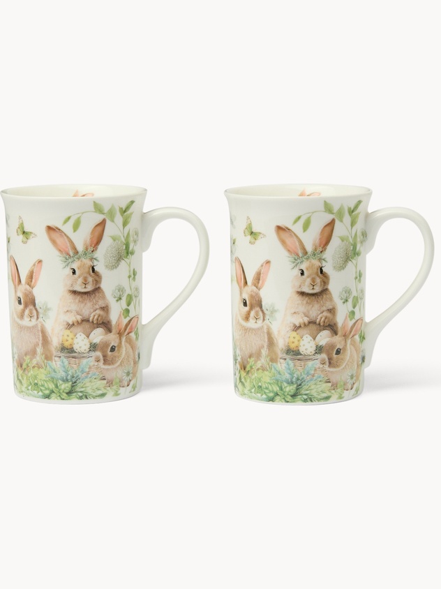 Set of 2 New bone china mugs with Easter motif