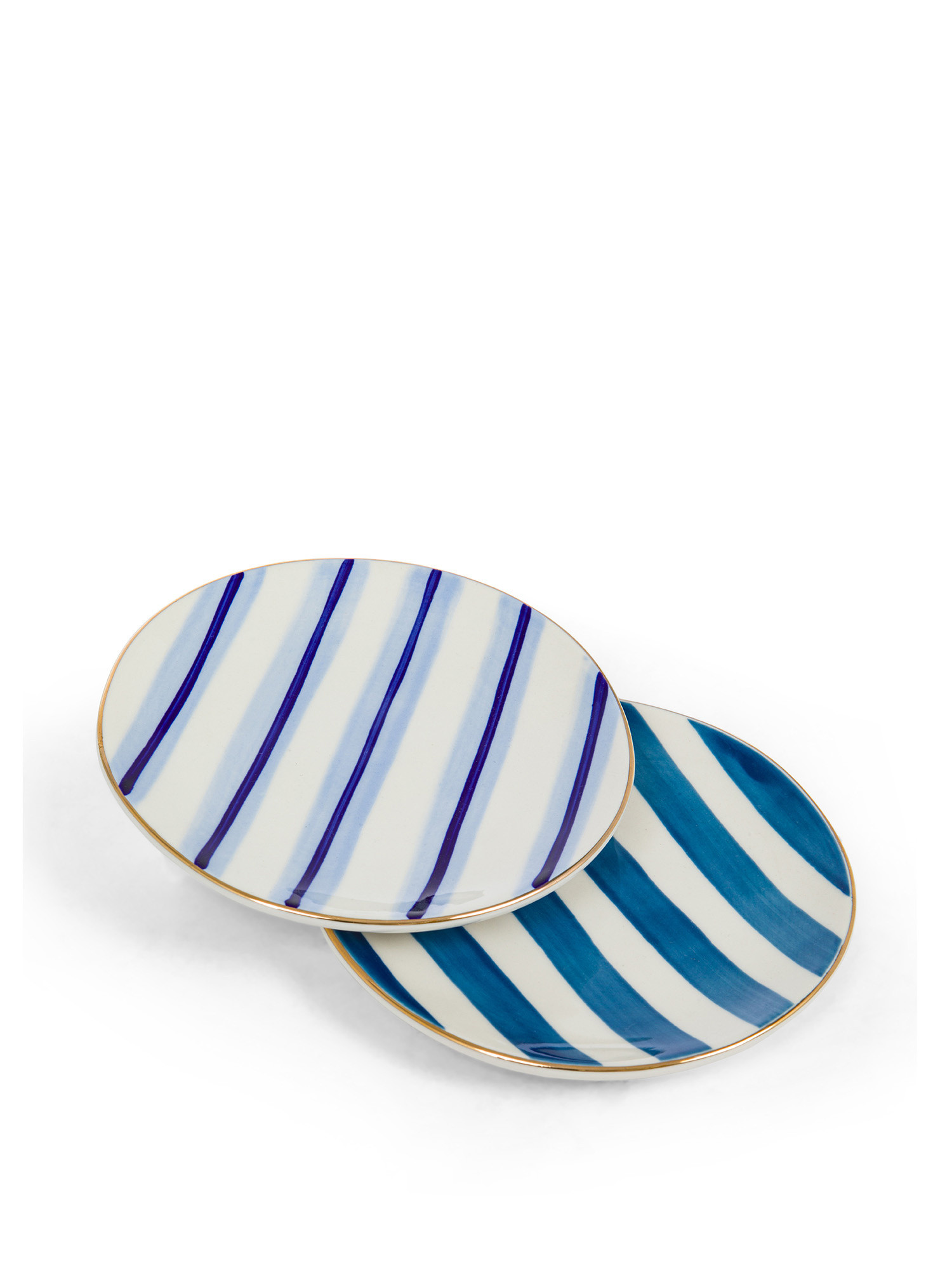 Striped stoneware bread plate, White / Blue, large image number 1