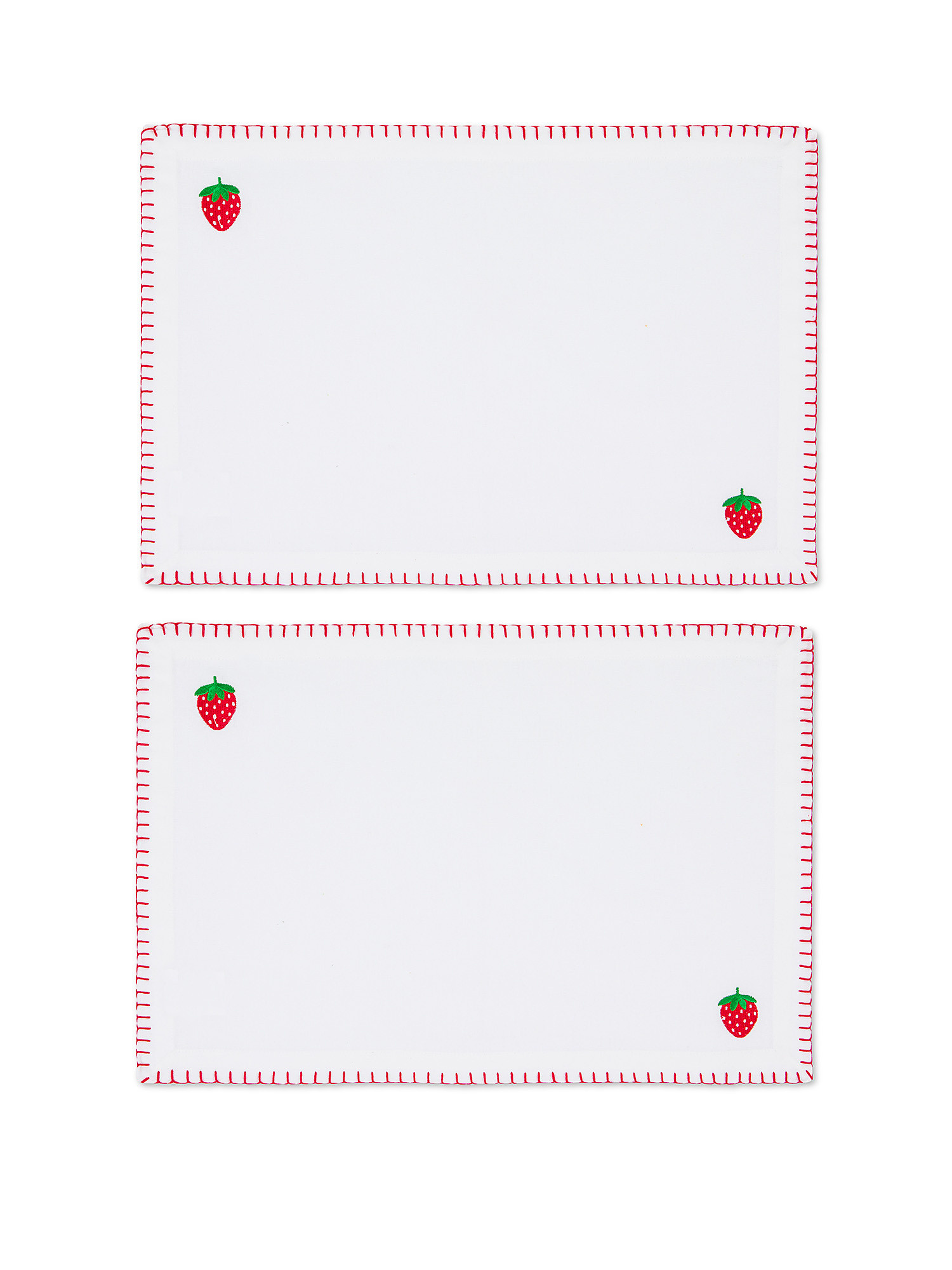 Set of 2 strawberry embroidered cotton placemats, White, large image number 0