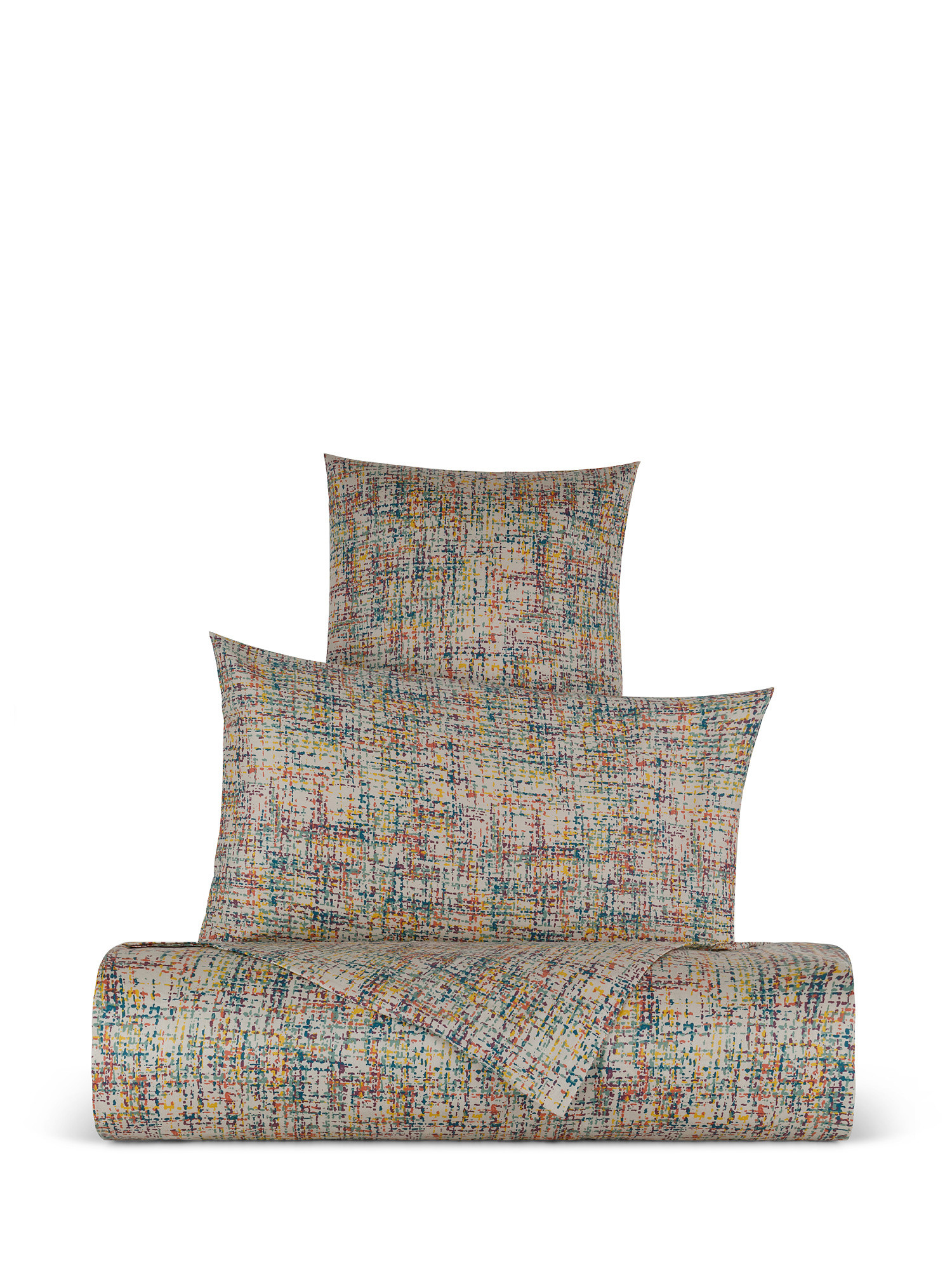 Parure copripiumino  raso di cotone motivo tweed, Multicolor, large image number 0