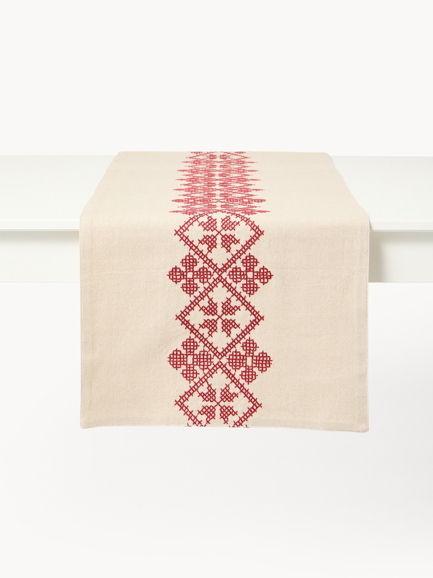 Runner in puro cotone con ricamo punto croce, Rosso, large image number 1