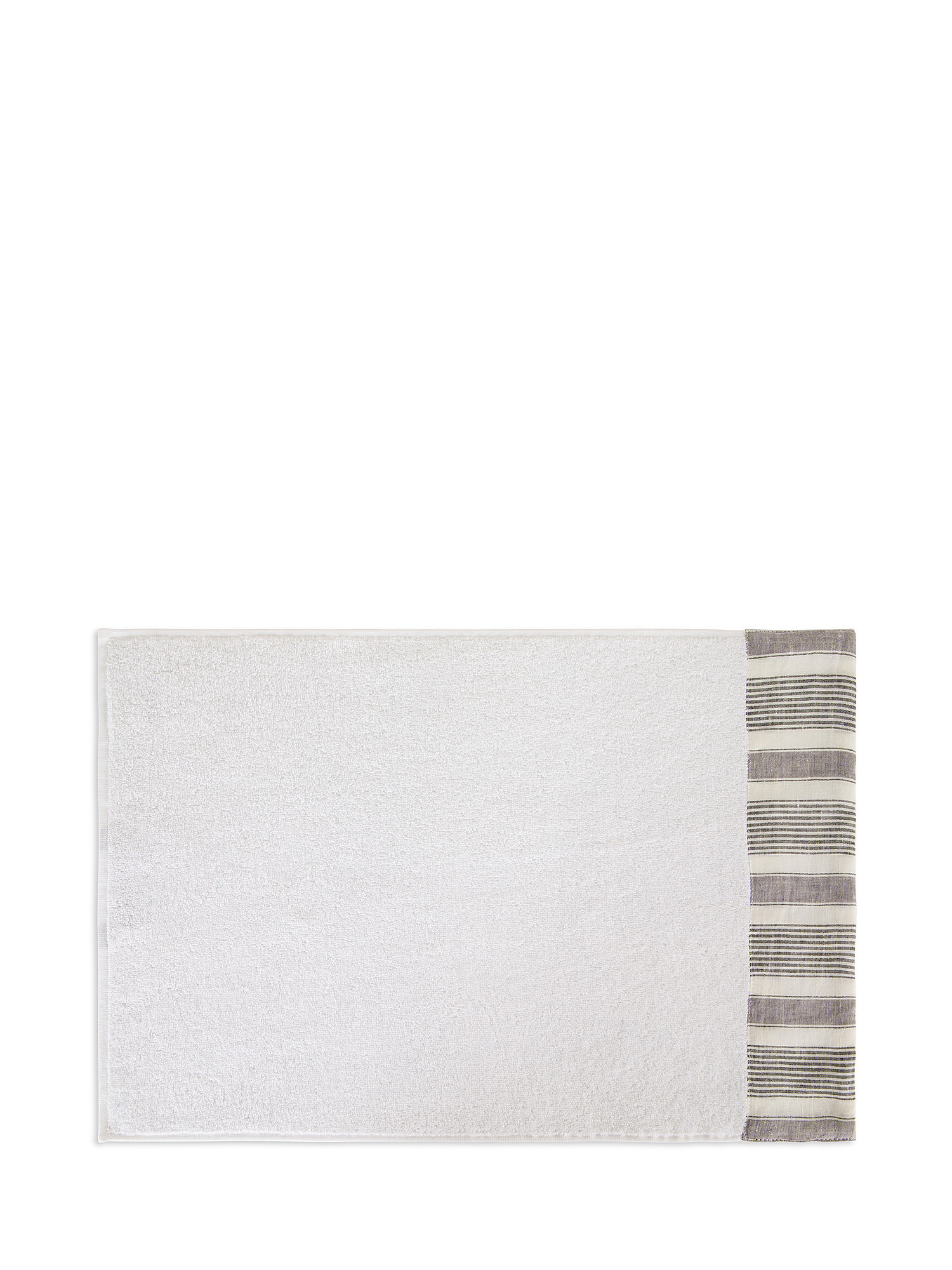 Asciugamano cotone bordo in lino a righe, Bianco, large