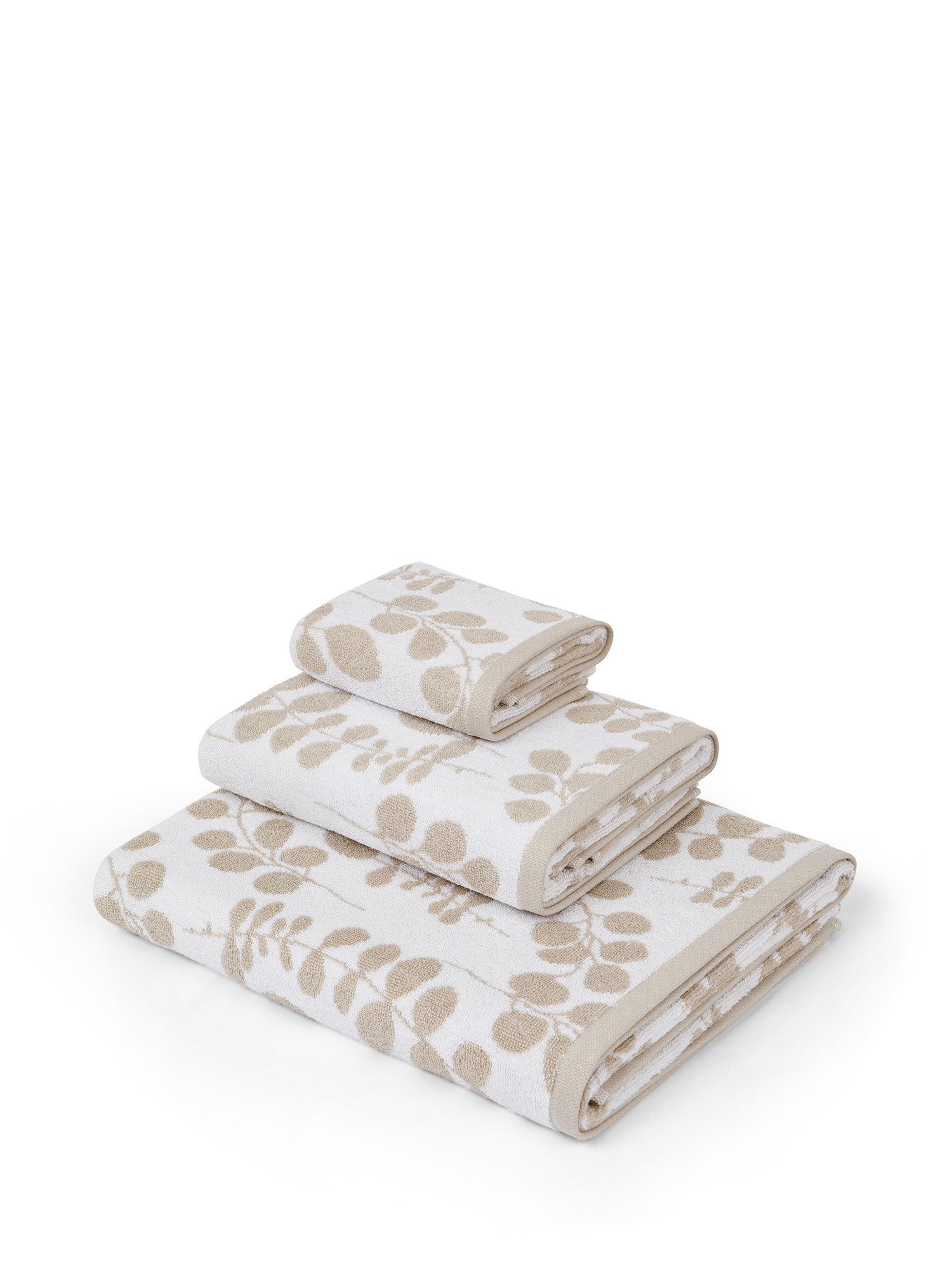 Foliage motif cotton terry towel, Beige, large image number 0