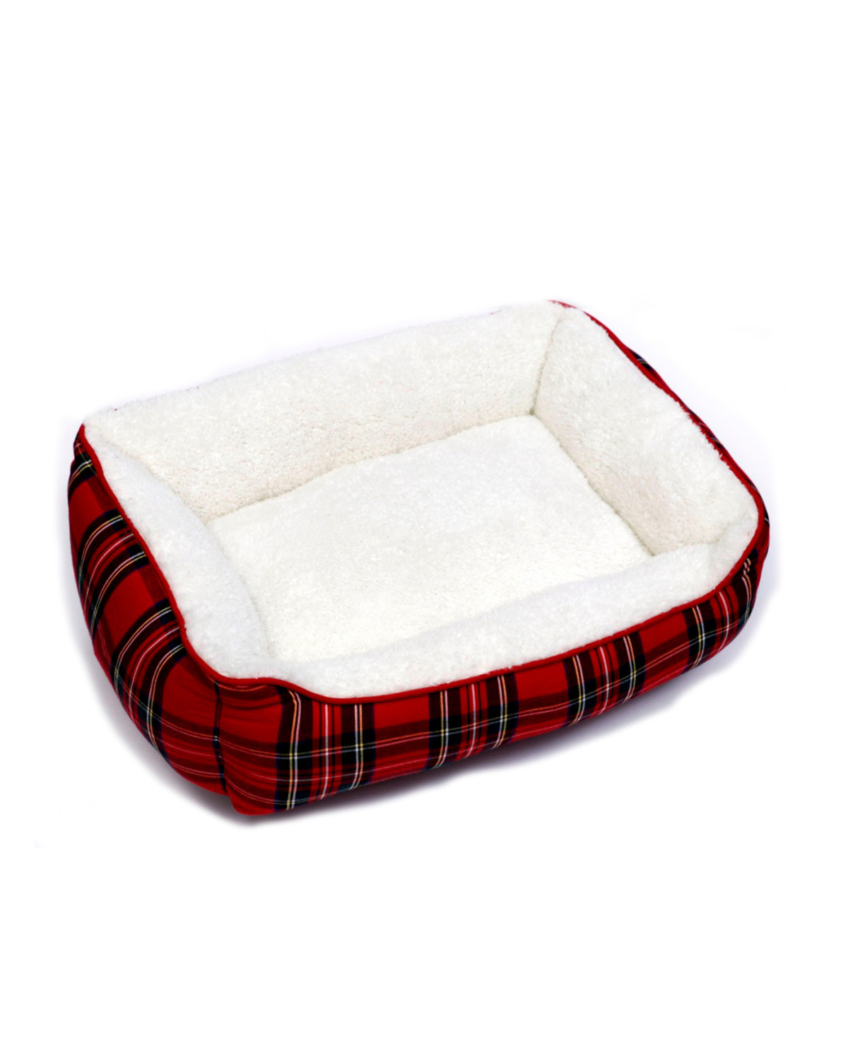 Bed in cotton and tartan sherpa fur, Red, large image number 0