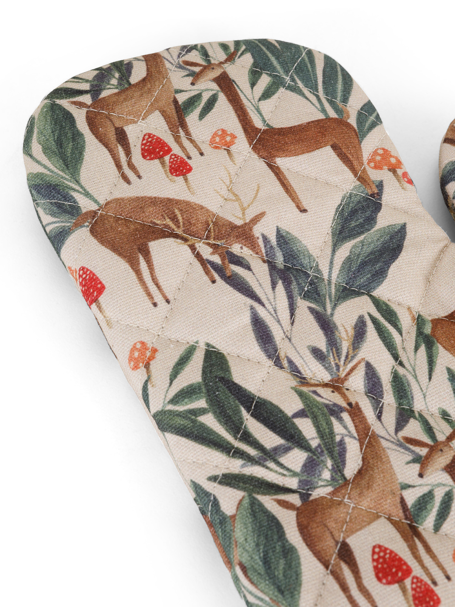 Deer print cotton panama kitchen mitt, Beige, large image number 1