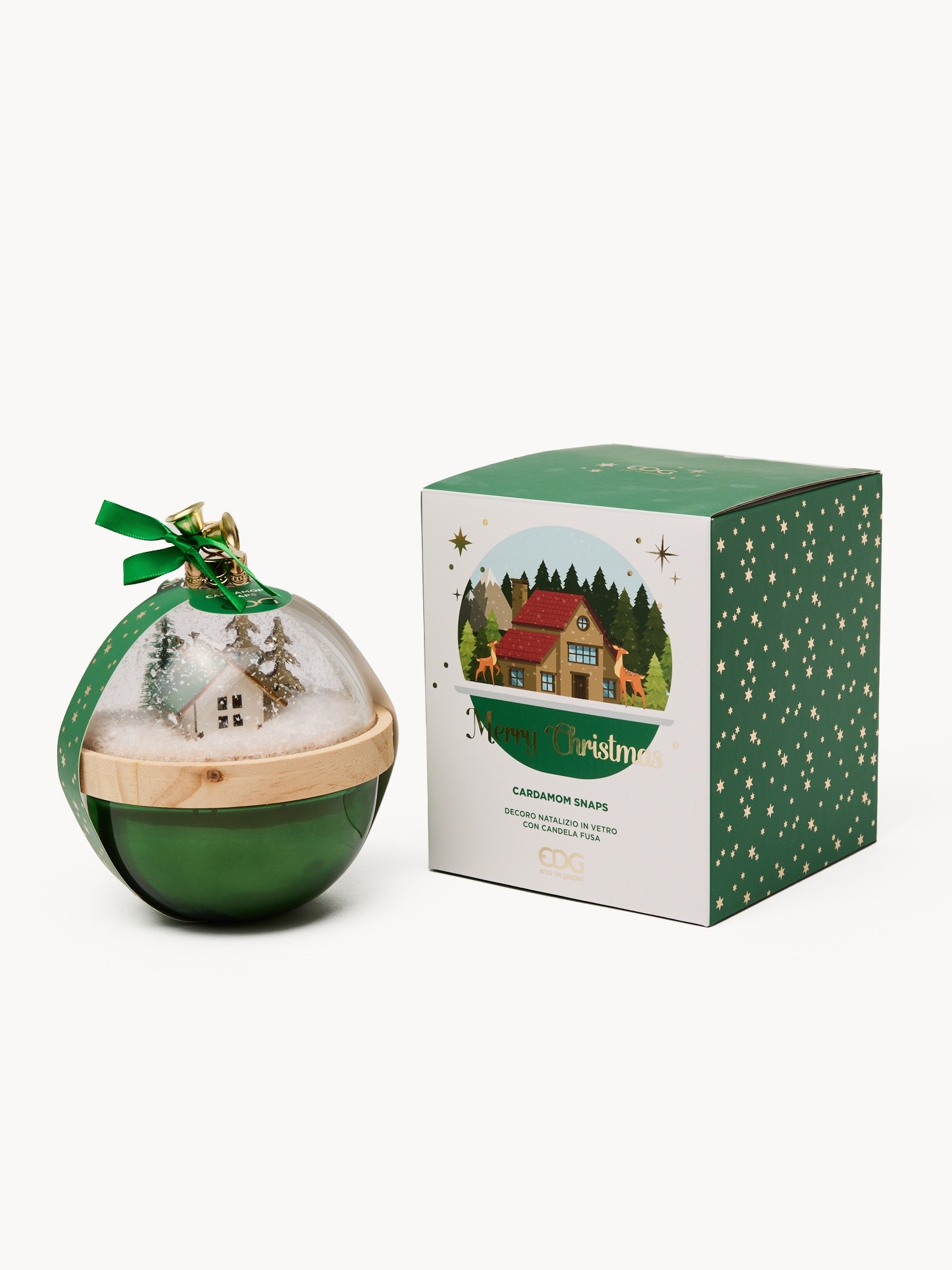 Glass globe candle with a Christmas scene, Green, large image number 0