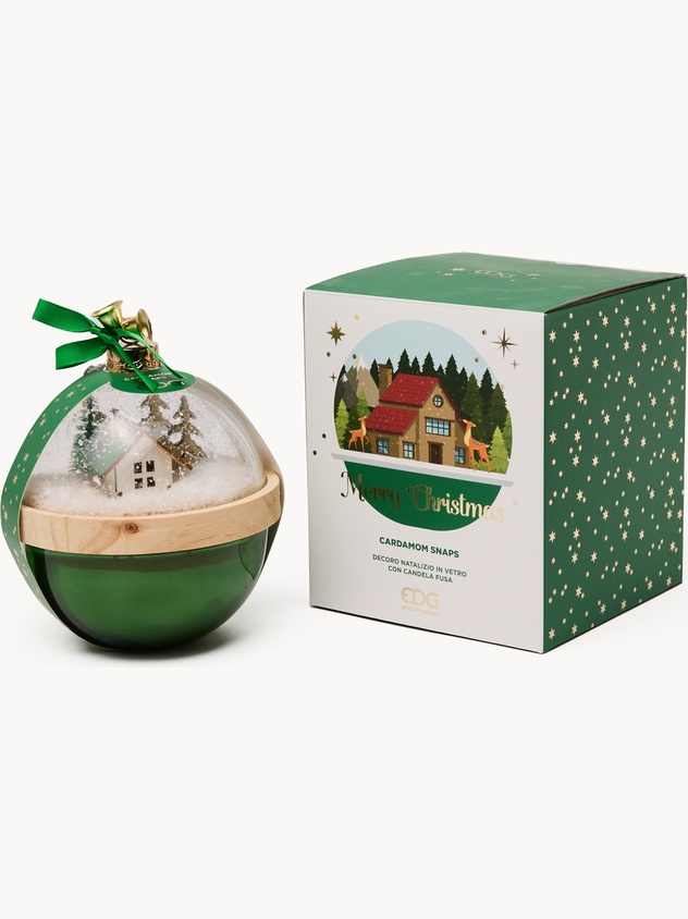 Glass globe candle with a Christmas scene