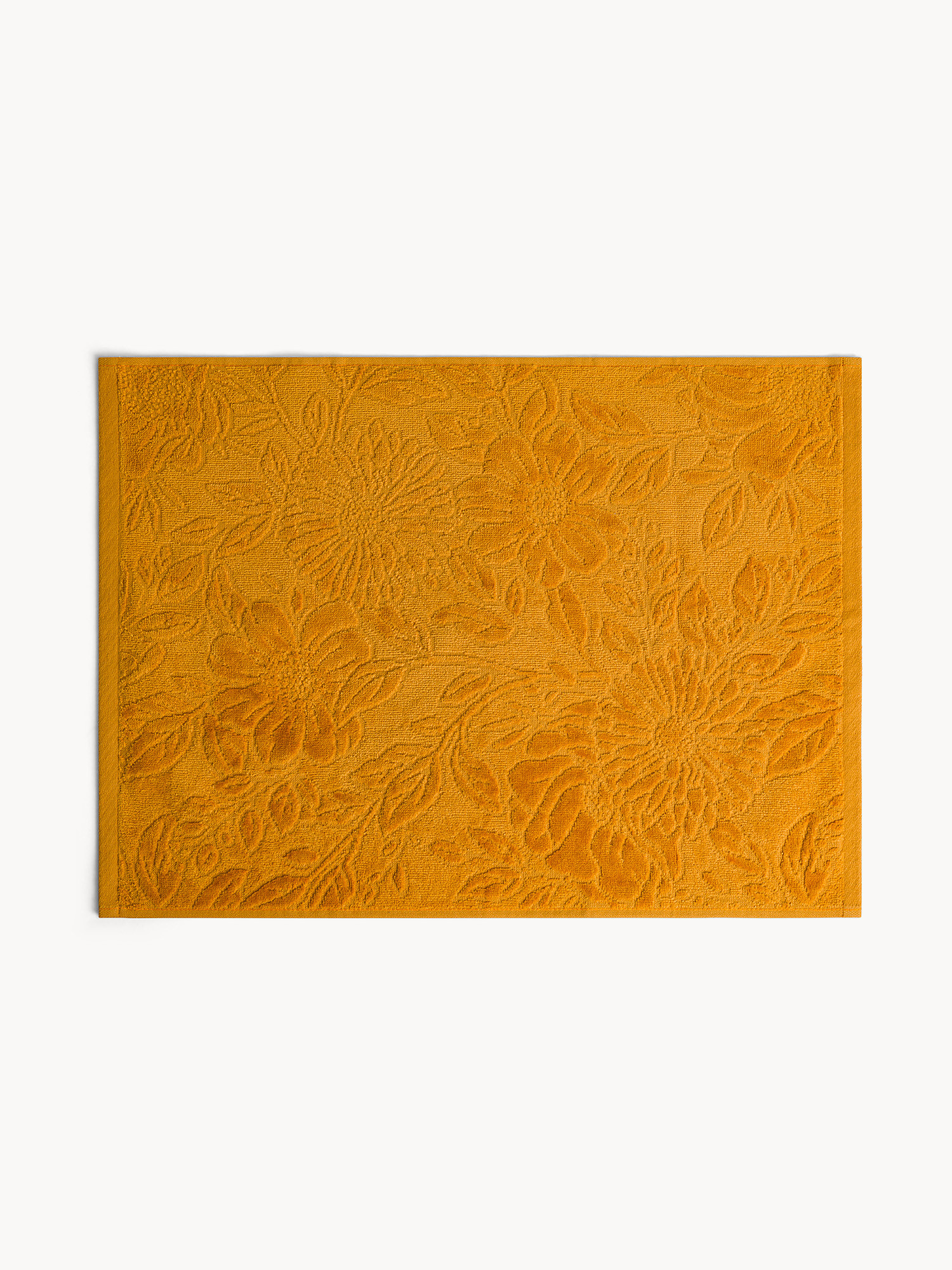 Asciugamano in velour di cotone lavorazione floreale, Giallo scuro, large image number 1