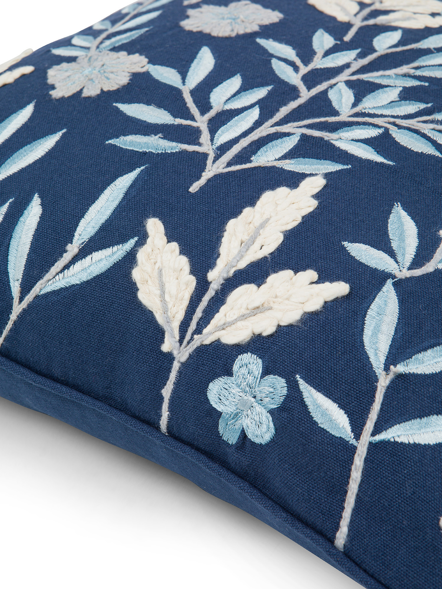 Cuscino ricamato fiori e foglie 45X45cm, Blu, large image number 2