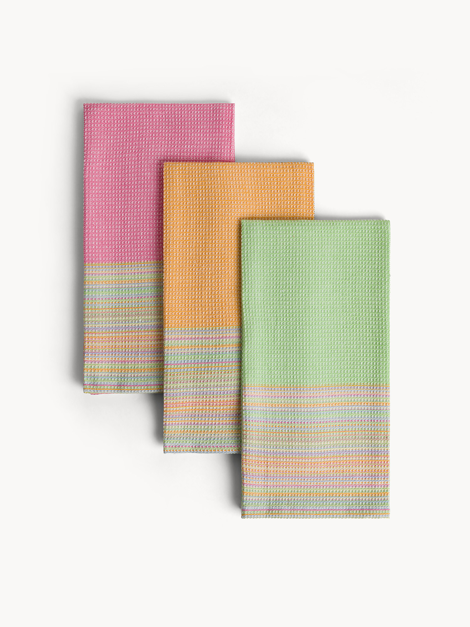 Set of 3 cotton tea towels with honeycomb texture, Multicolor, large image number 0