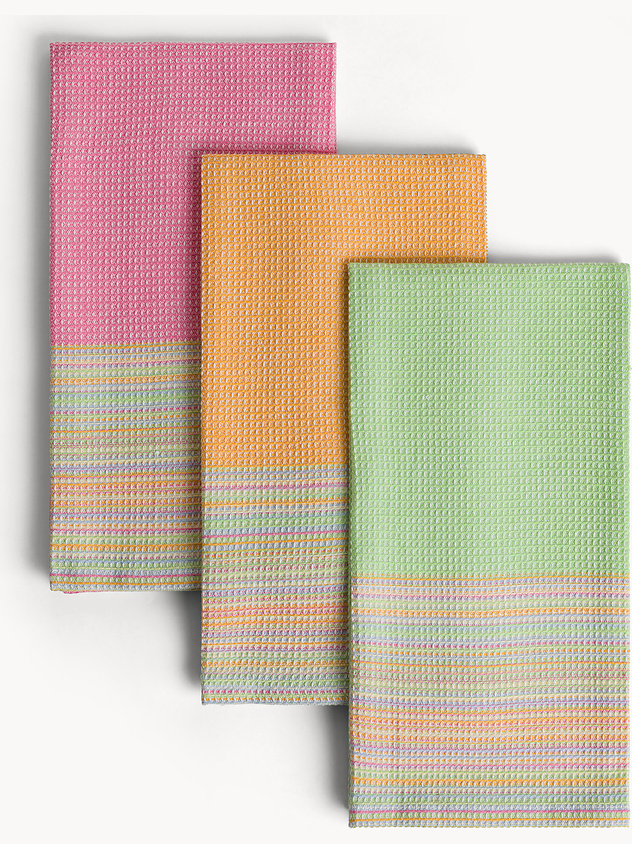 Set 3 strofinacci in cotone trama nido d'ape