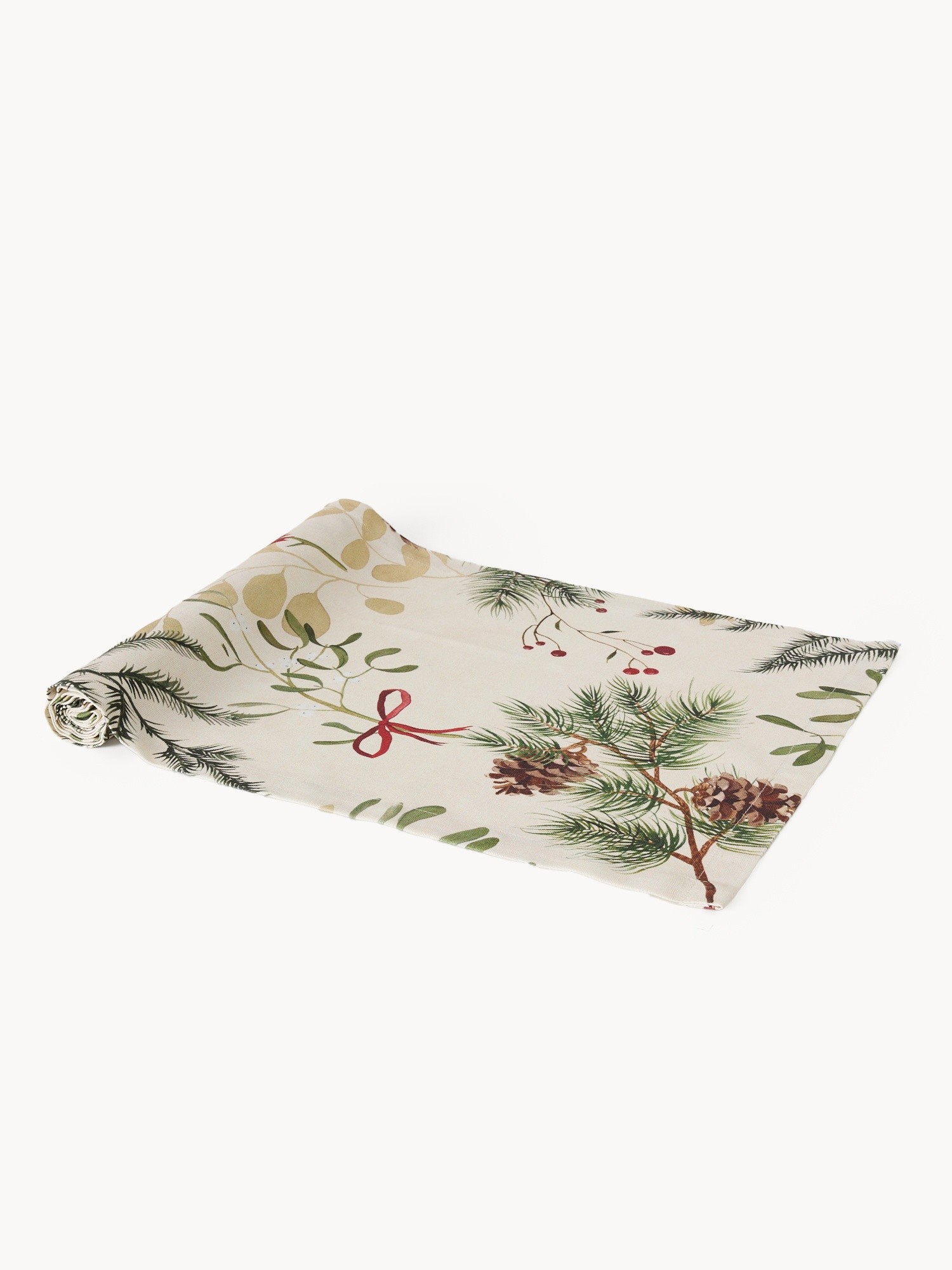 Runner in panama di puro cotone stampa pigne, Beige/Marrone, large image number 0
