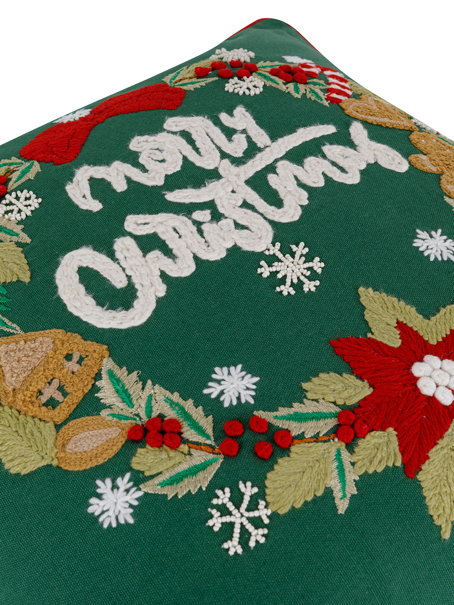 Cuscino ricamato ghirlanda natalizia 45x45 cm, Verde, large image number 2