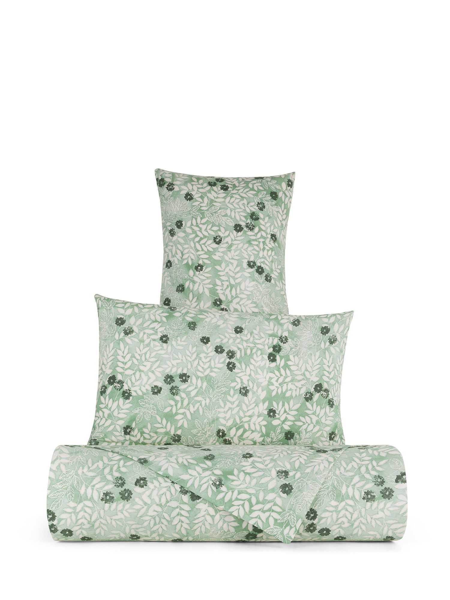 Floral patterned cotton percale duvet cover set, Green, large image number 0