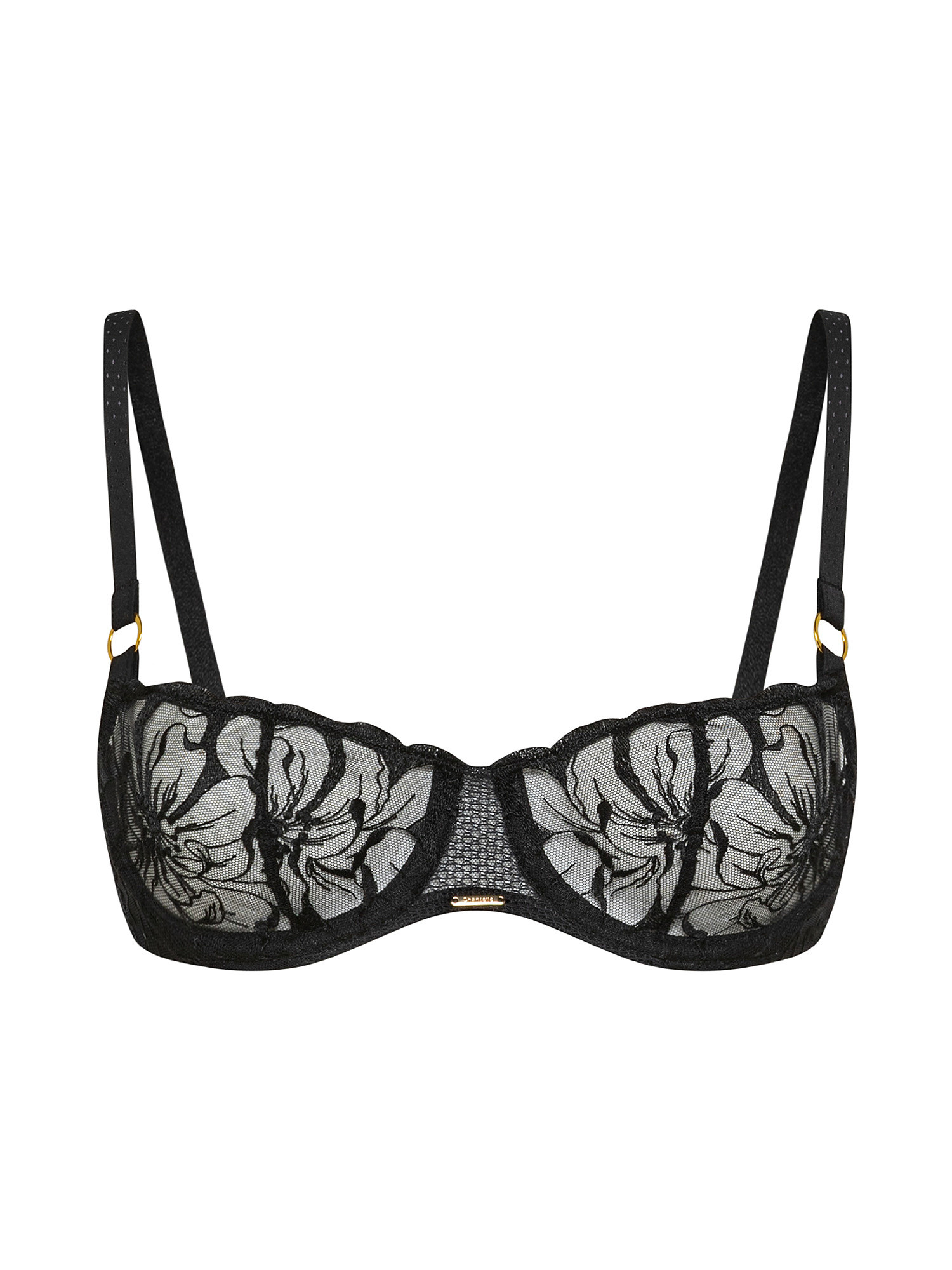 Balconette bra with embroidered cups, Black, large image number 0