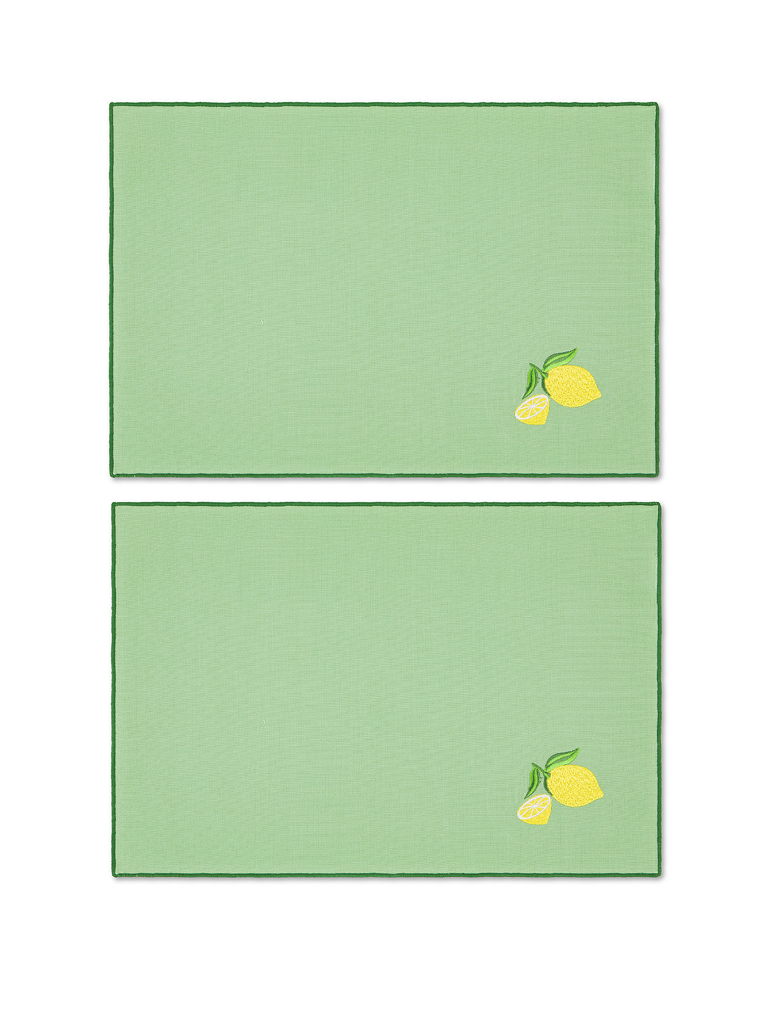 Set 2 tovagliette cotone ricamo limone, Verde chiaro, large image number 0